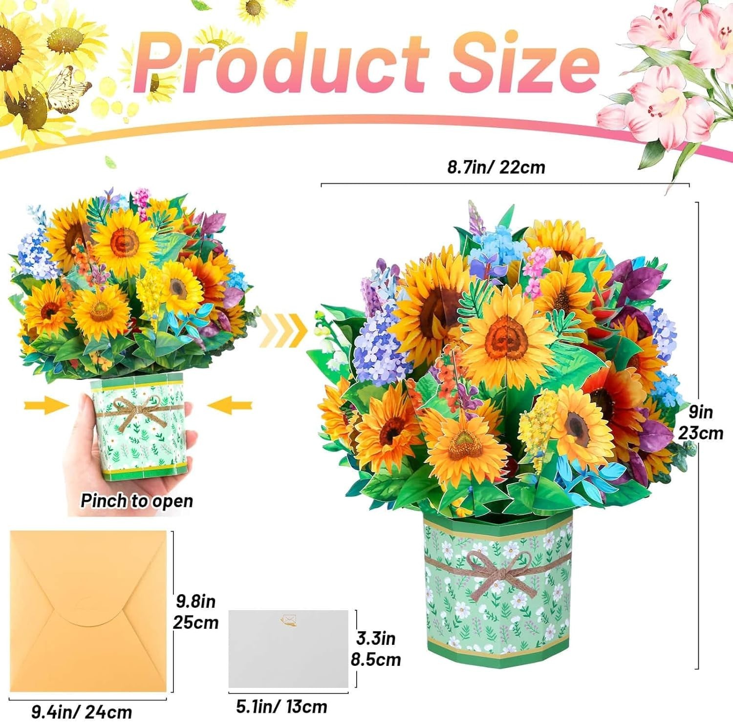 4Pack Paper Flower Pop Up Cards, Flower Bouquet Card Popup 3D Greeting Cards