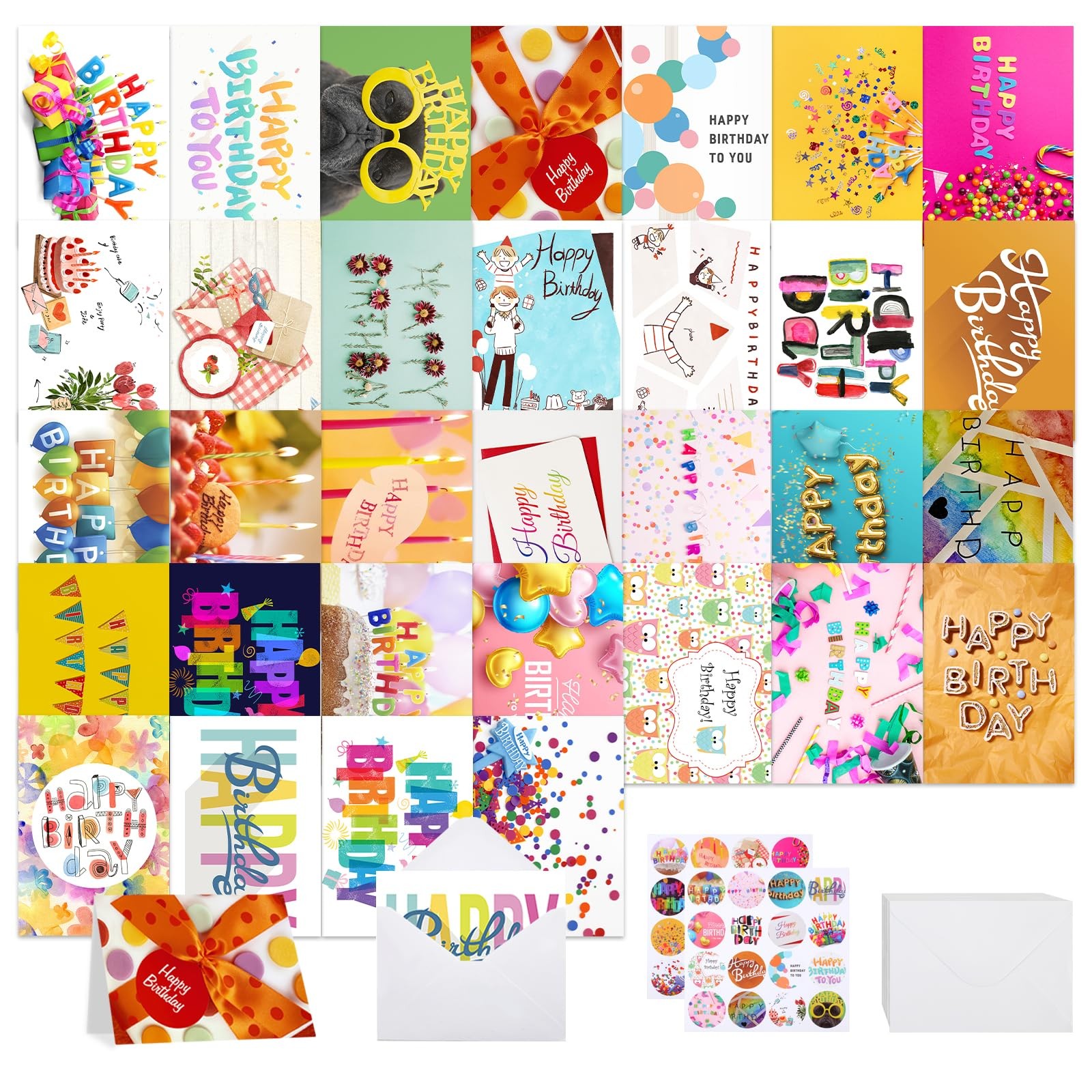 Joyberg 32 PCS Happy Birthday Cards Bulk with 32 Pcs Cards with a blank inside
