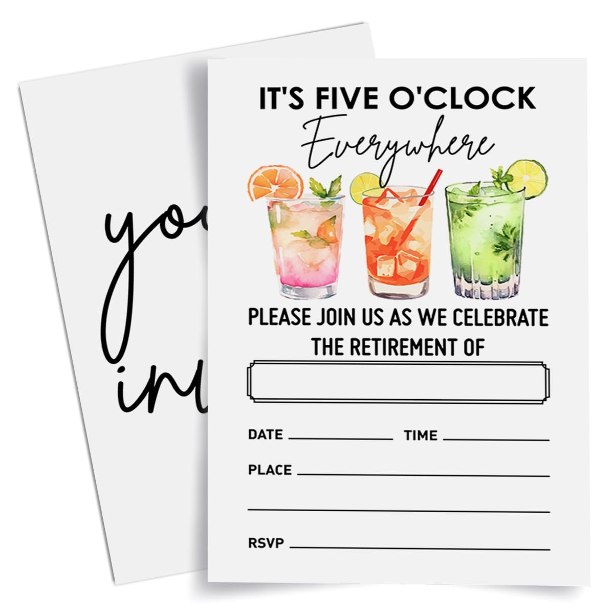 Retirement Party Invitations Cards 5 Oclock Everywhere 4×6 Inch 20 PCS