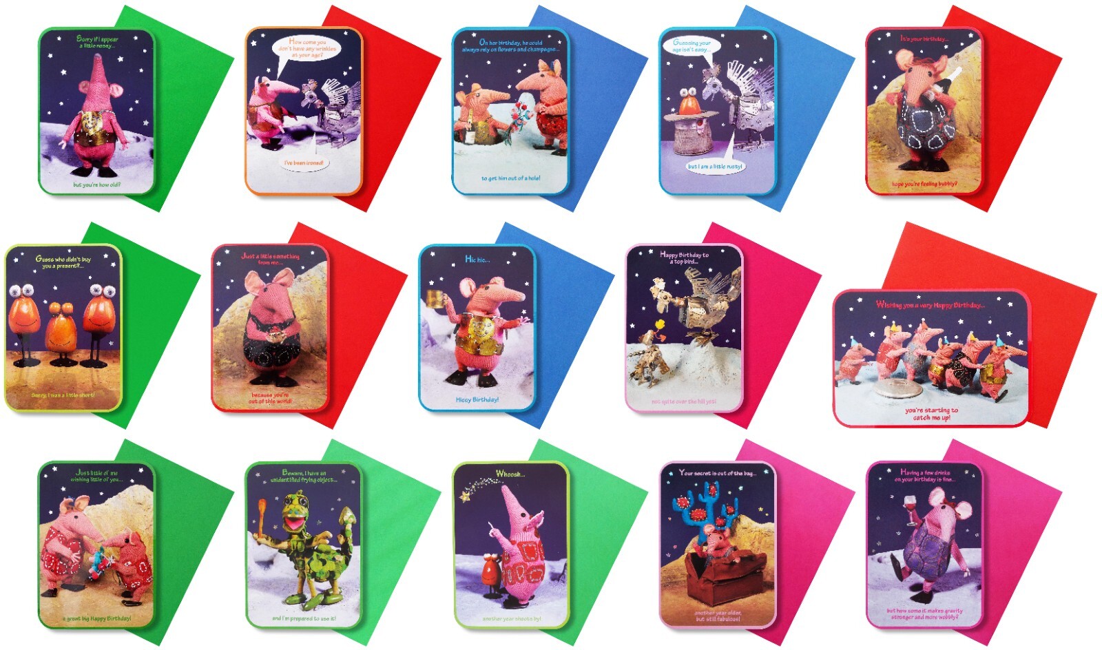 THE CLANGERS Birthday Pack Of 15 Rectangle Cards Congratulations 17cm x 12 cm