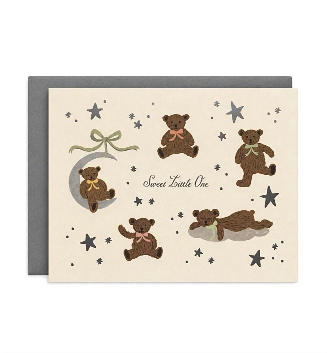 RIFLE PAPER CO Teddy Bears Sweet Baby Card Blank Card w/ Envelope, A2 Size NEW