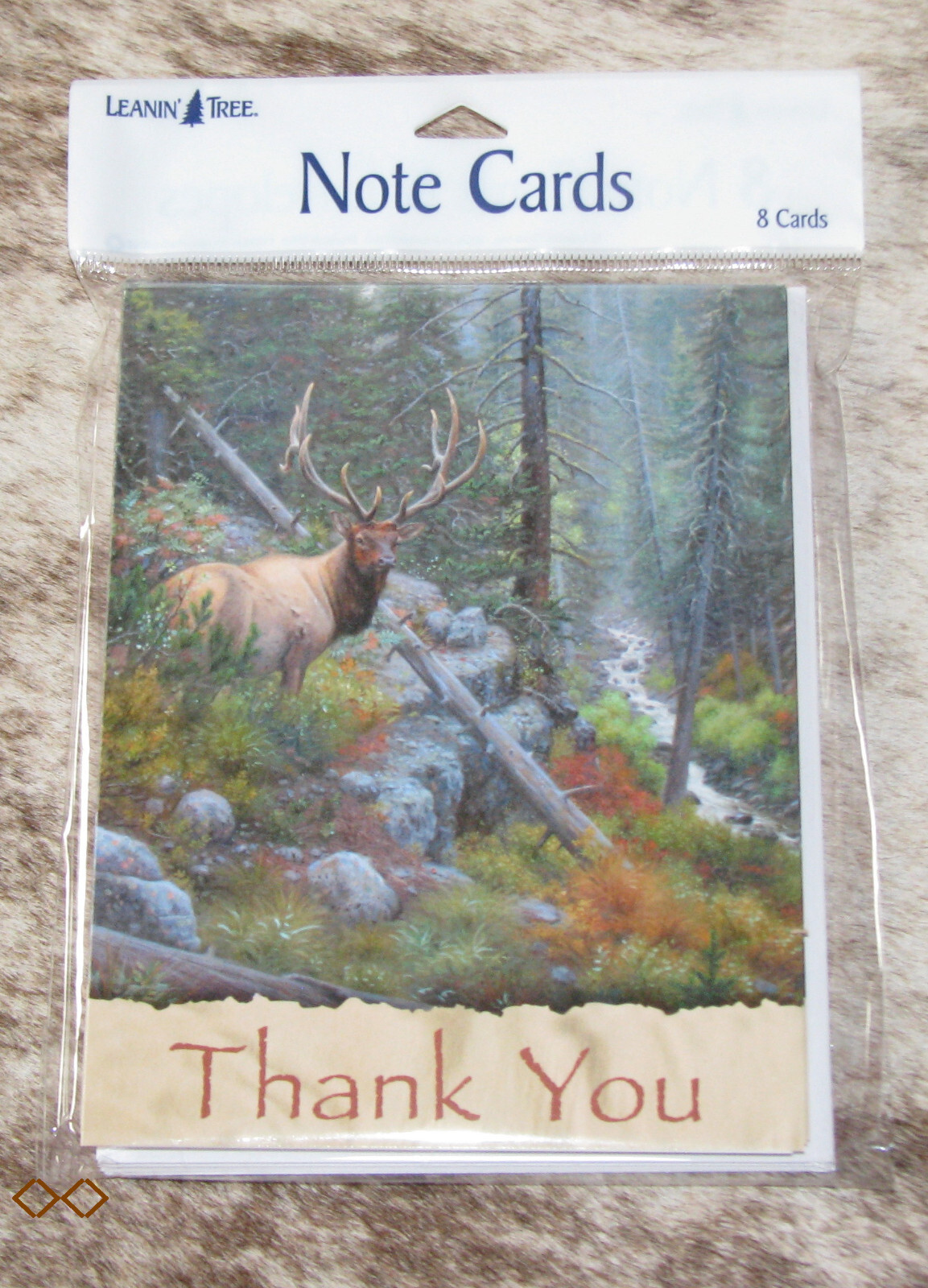 LEANIN TREE Elk in Forest Scene-Thank You~#35484 Pk 8 Notecards~Blank Inside~