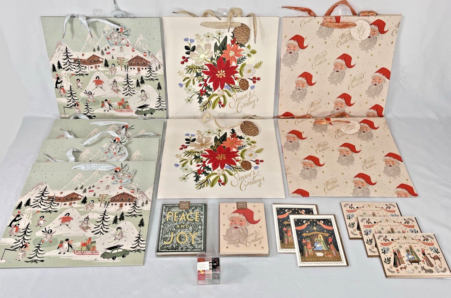 Rifle Paper Co Lot – Assorted Christmas Holiday Cards/Large Gift Bags/Tape -NEW*