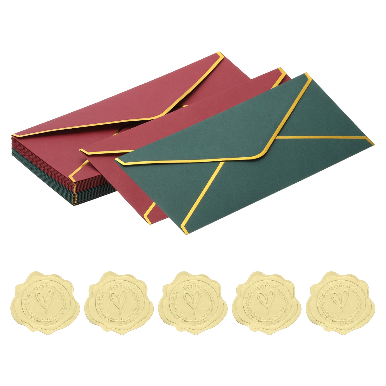 4 1/8 x 9 1/2 Inch Envelopes with Gold Border, 24 Pack V Flap, 2 Colors