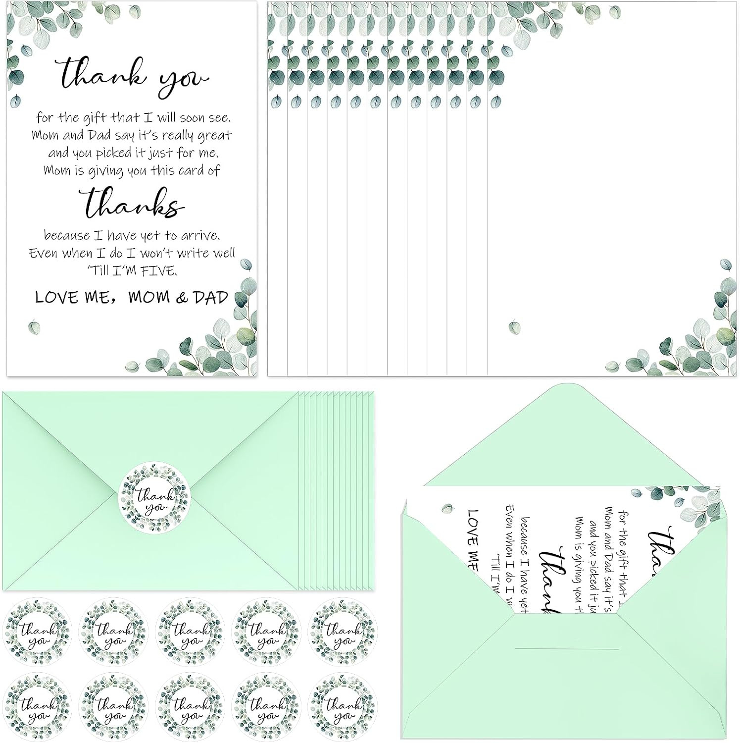 50 Set Baby Shower Thank You Cards with Envelopes Stickers Thank You Gifts for B
