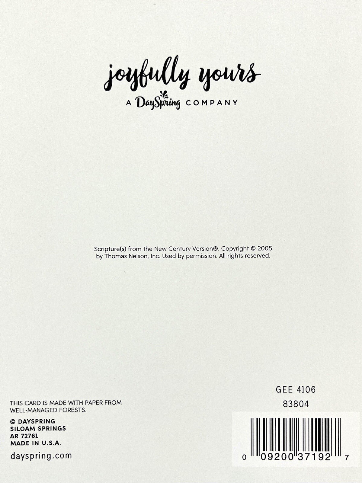 Graduation Card Religious w/ Scripture Congratulations Joyfully Yours Card NEW