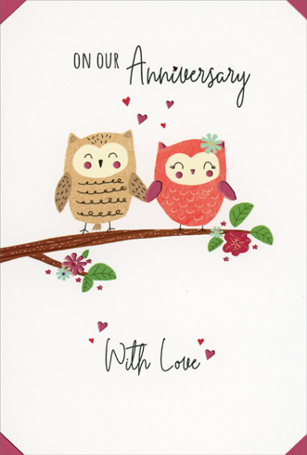 Pictura Cute Owl Couple on Branch Our Wedding Anniversary Card