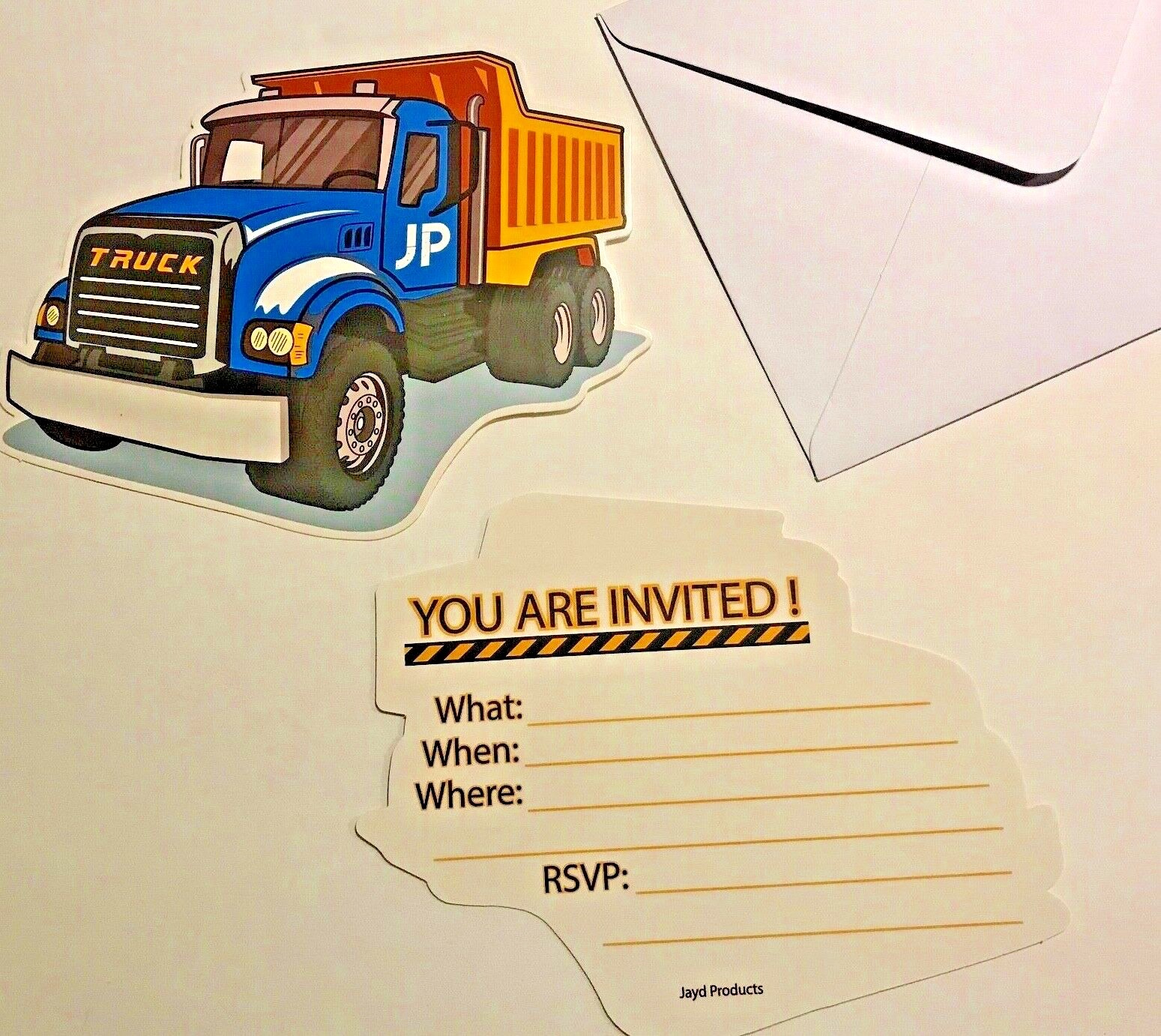 Truck Party Invitations, 24 pack with envelopes, 5x7in Construction Party Theme