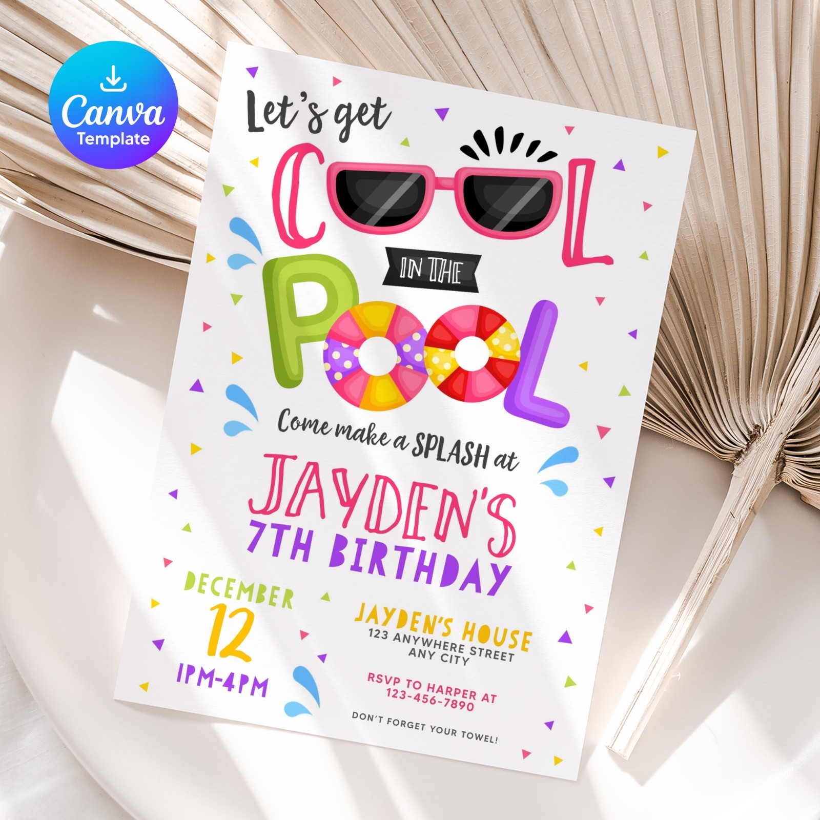 Pool Party Birthday Invitation Canva Template Summer Splash Party Any Age