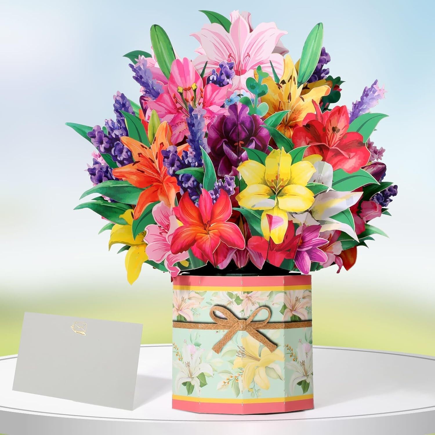 Paper Flower Pop Up Cards, Lilies Flower Bouquet Card Popup 3D Greeting Cards