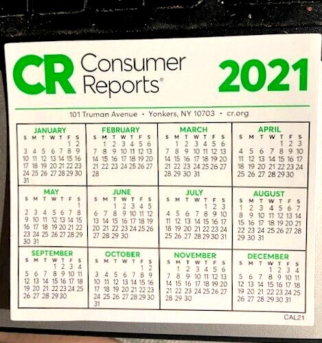 2021 Magnetic Calendar 3-3/4″ x 3-1/2″ Jan – Dec Advertising Consumer Reports CR