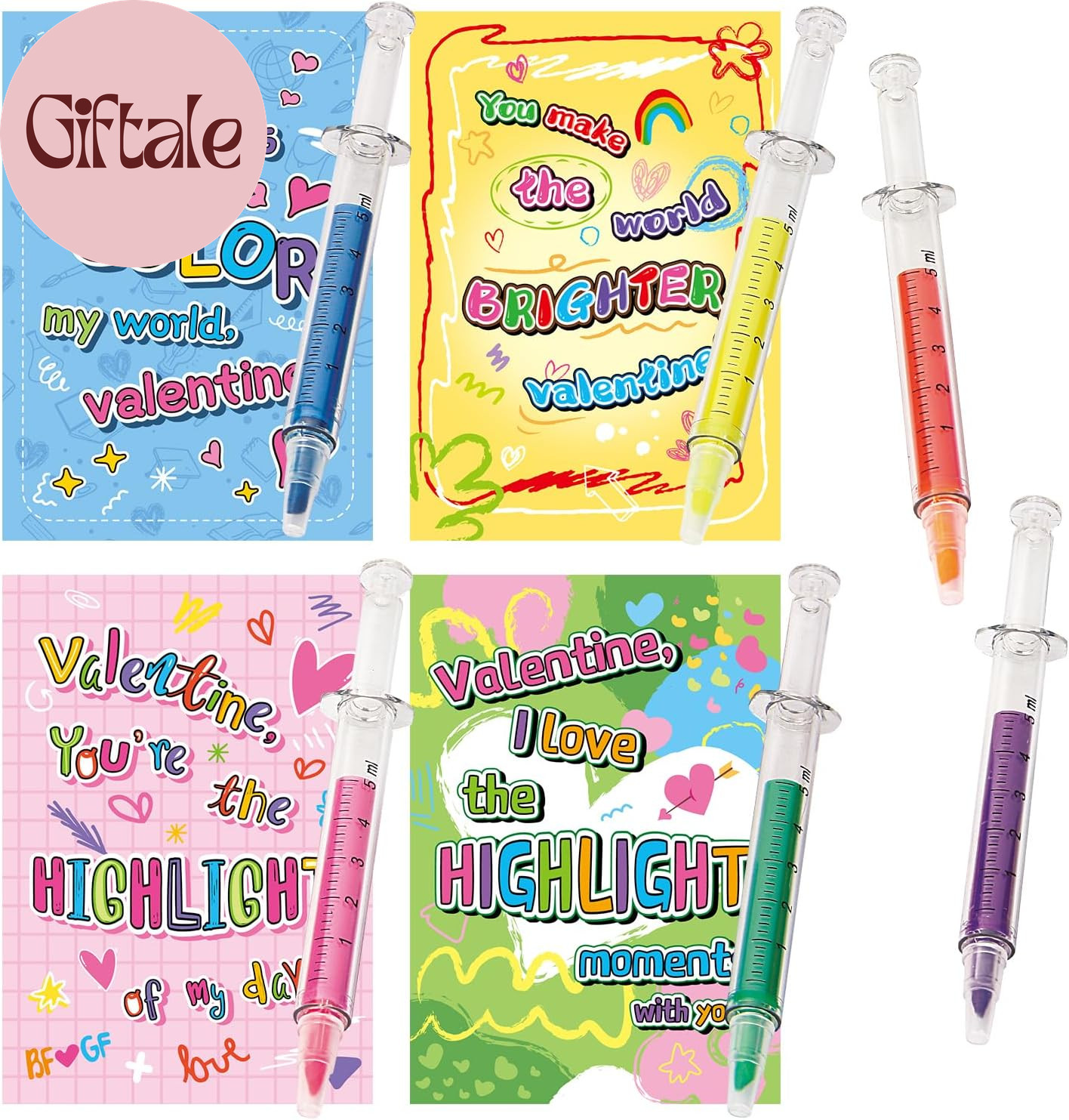 32Pcs Kids Valentines Day Gifts for Classroom – Valentine Cards with Syringe Sha