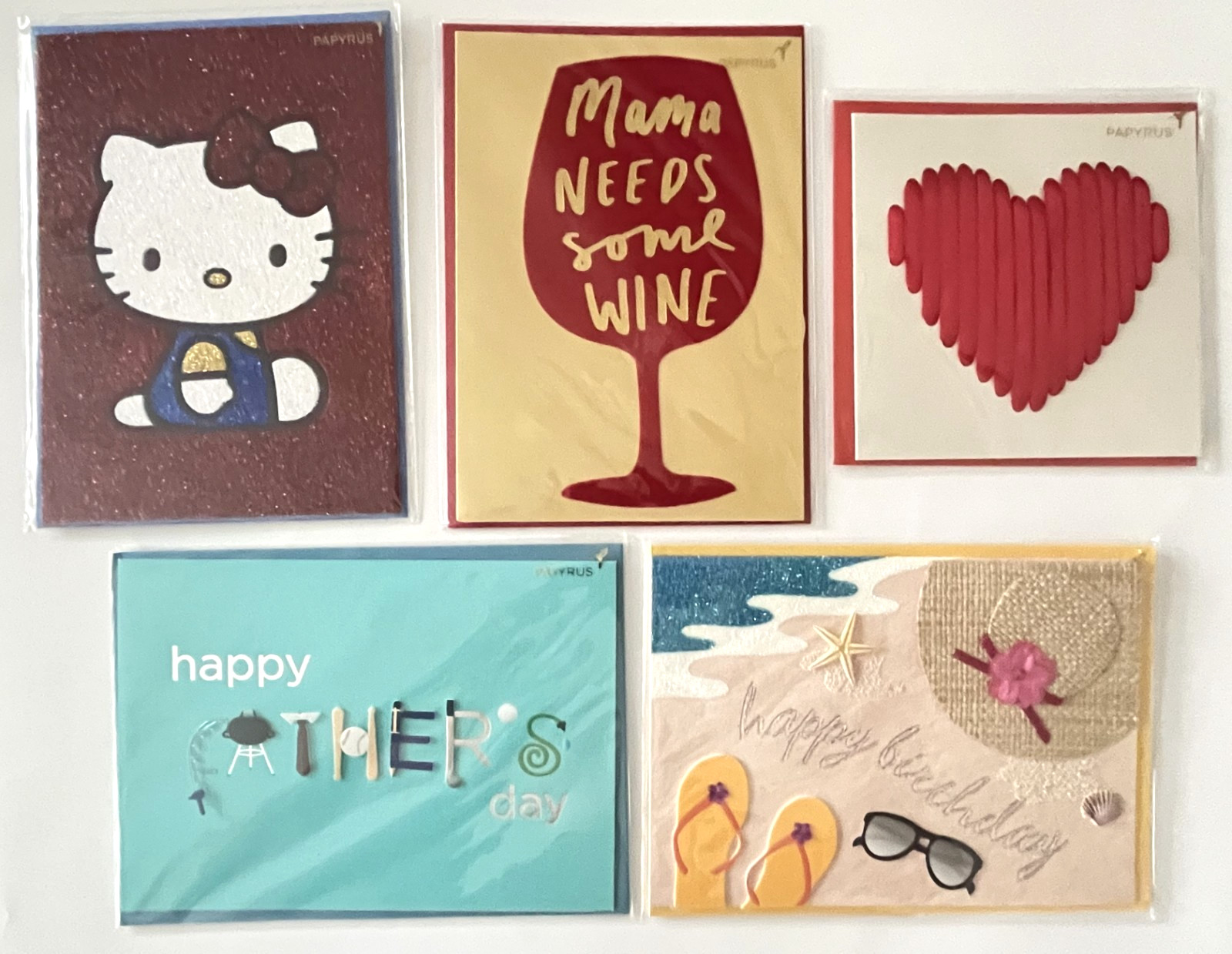 NEW 5 LOT ASSORTED PAPYRUS BIRTHDAY MOTHER & FATHER’S DAY BLANK VALENTINES CARDS
