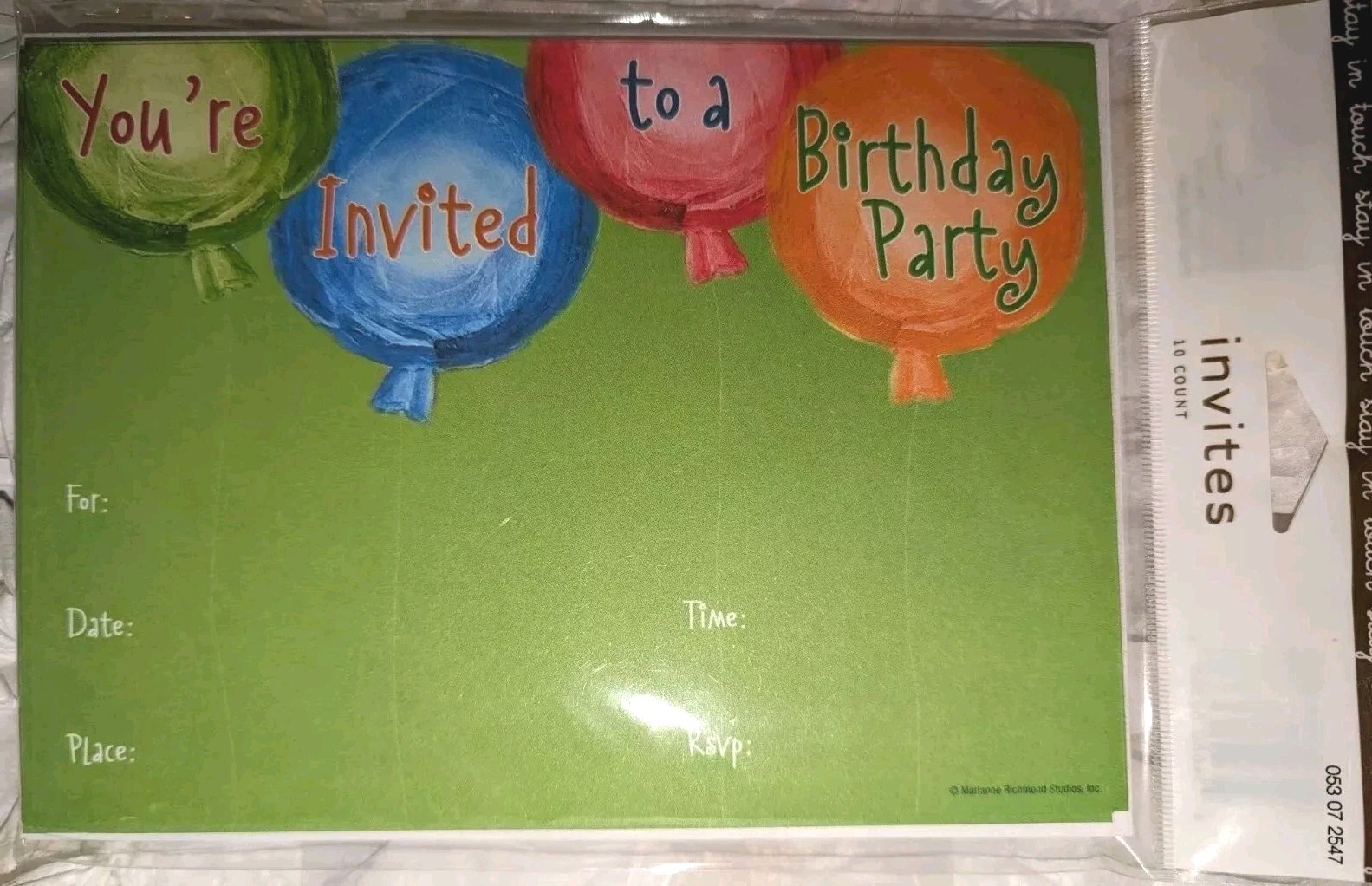 Birthday Party Invitations Cards And Envelopes 053072547 Green Balloon 10 Count