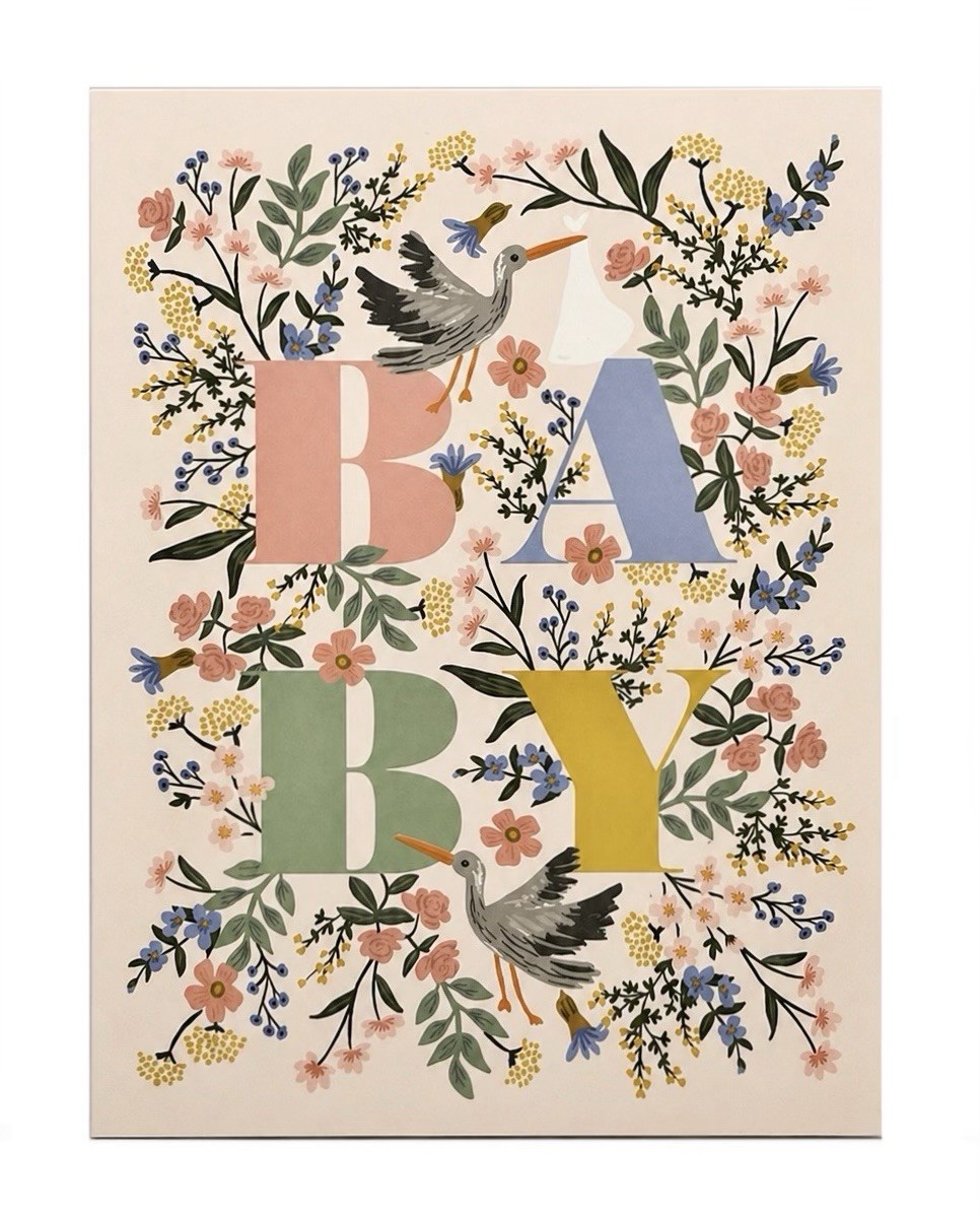 RIFLE PAPER CO Floral Mayfair Baby Card Blank Card w/ Envelope, A2 Size NEW