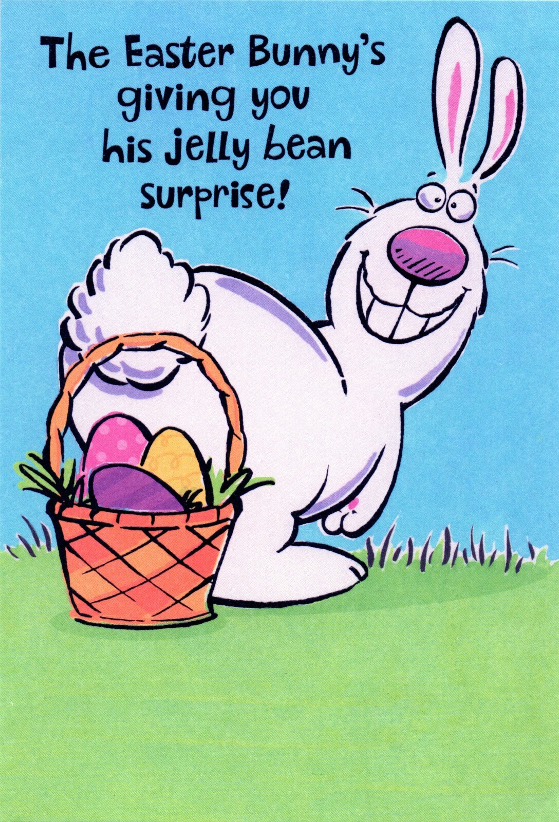 Funny HAPPY EASTER Card — Bunny Jelly Bean Surprise Egg Basket by Hallmark +✉