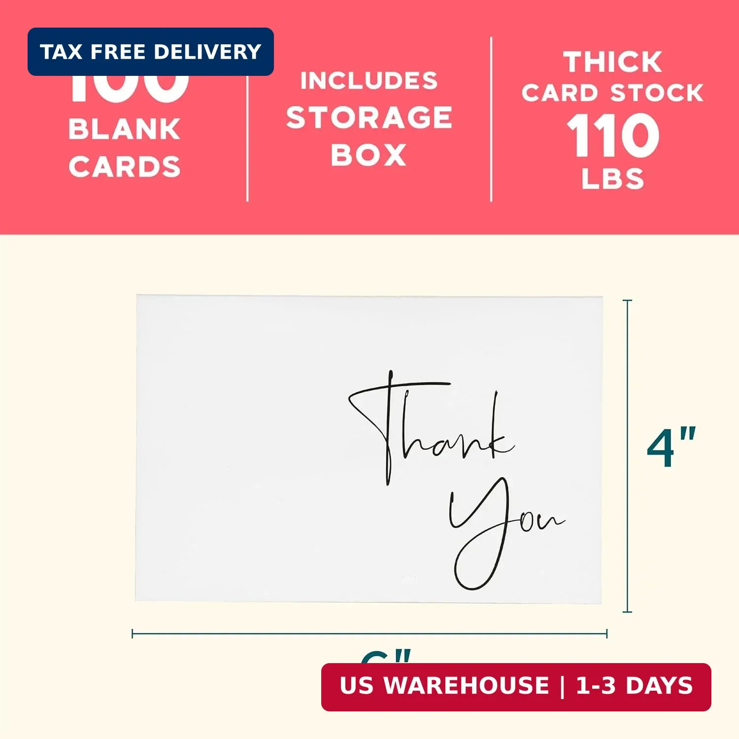 VNS Creations Thank You Cards With Envelopes Bulk Set & Stickers – 100 Pack 4×6