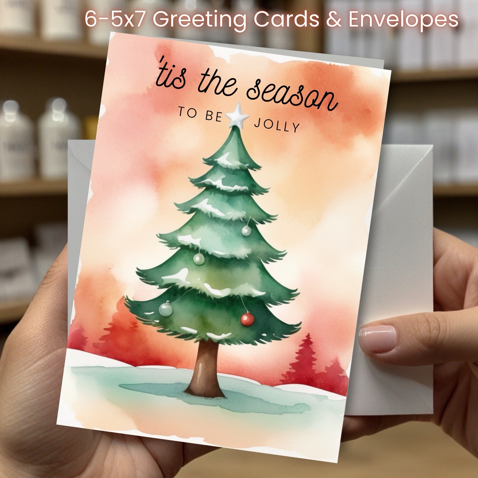 Christmas Greeting Cards w/ Envelope – Set of 6 -5×7 Cards & Envelopes L#010