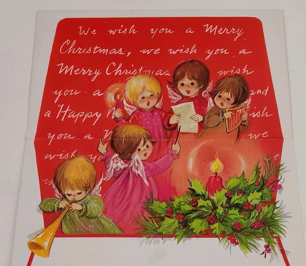 Unused Vintage Christmas Greeting Card Folding Letter Note Postcard