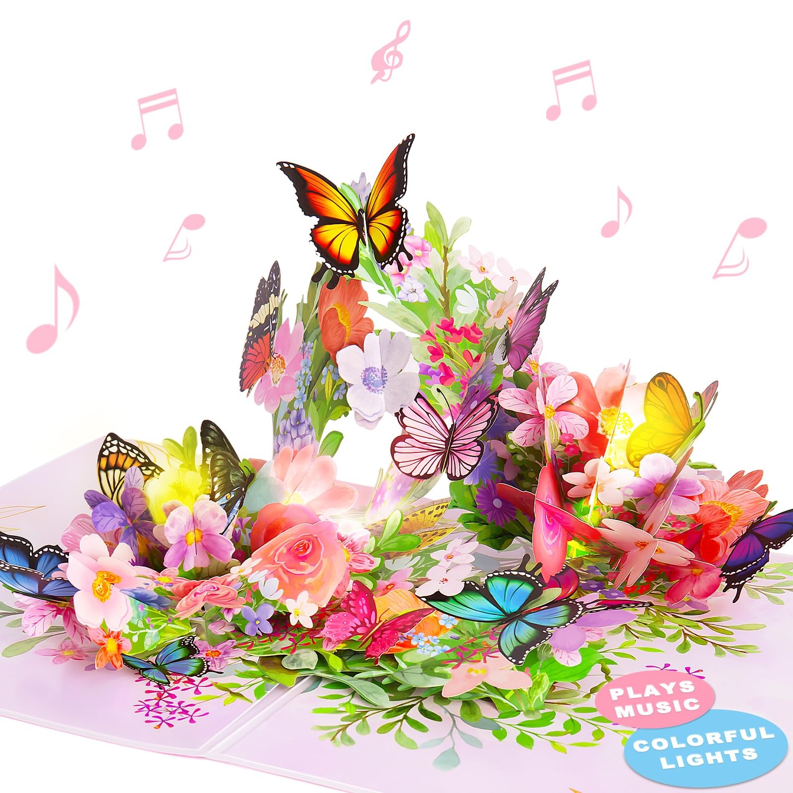 Pop up Birthday Card with Lights Music, 3D Butterfly Flowers Get Well Soon Th…