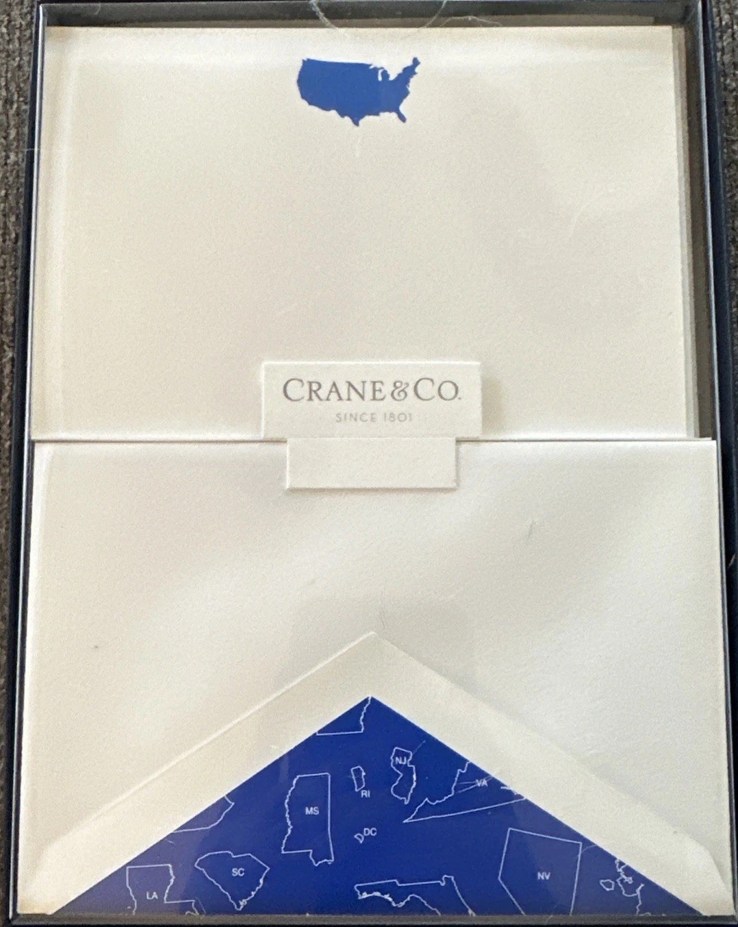 Crane & Co. Blue State Cards Pearl White Finish (10 Cards/10 Envelopes) New