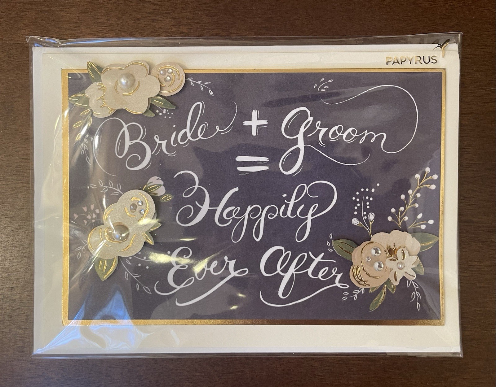 Papyrus Wedding Greeting Card w/ Envelope, Embellished Folded Floral Multicolor