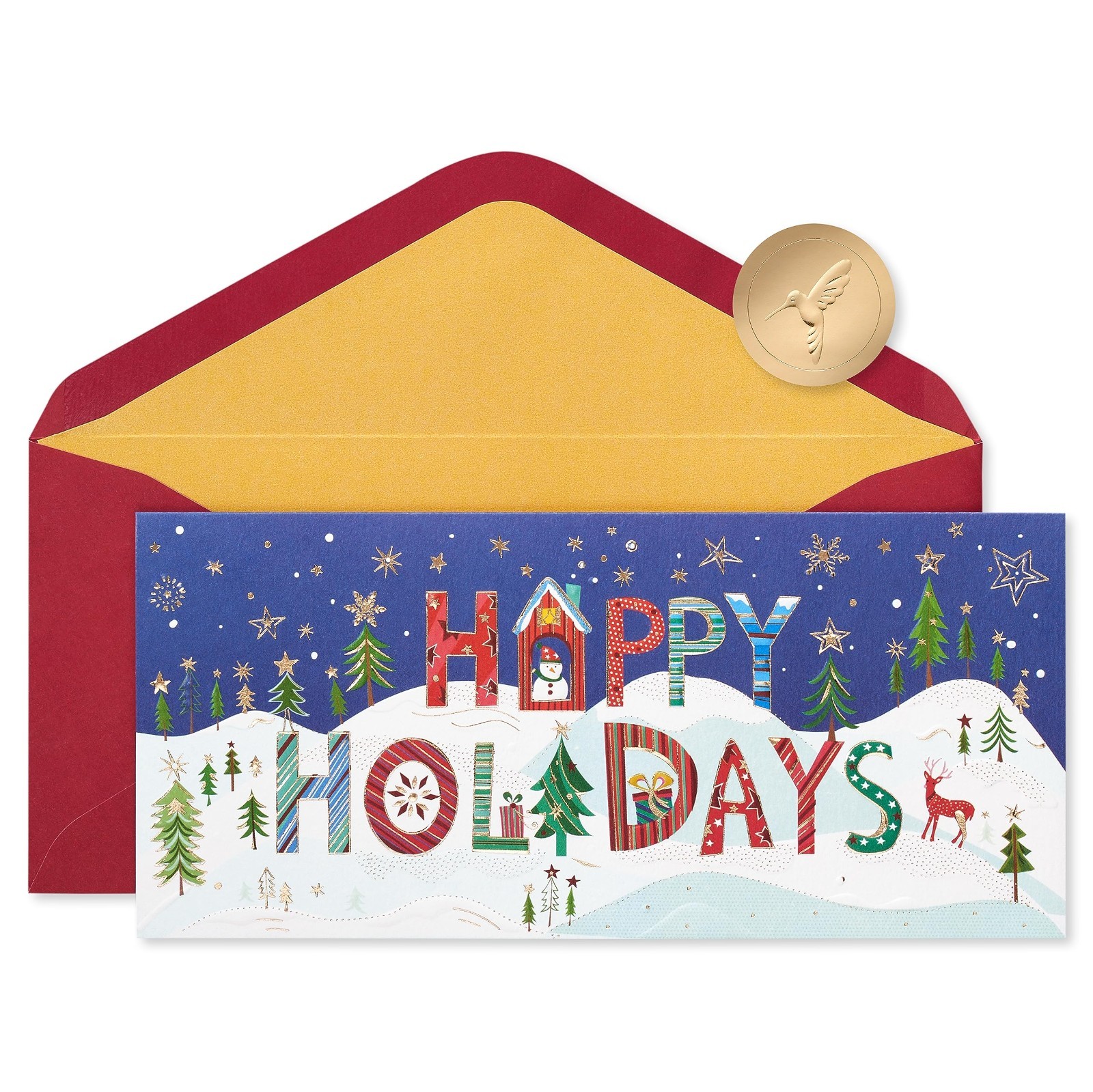 Festive Holiday Cards Boxed with Envelopes, Snowy Scene, 16-Count, Seasonal Gree