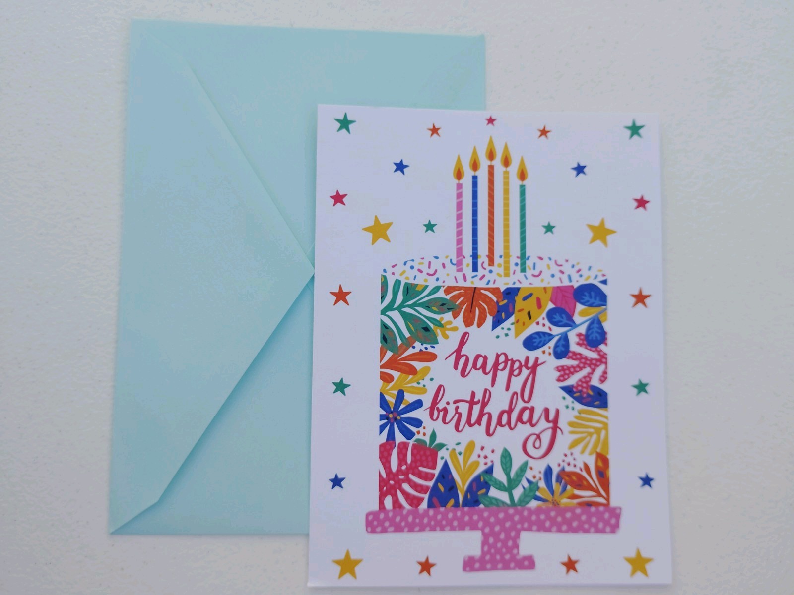 Happy Birthday Greeting Card – Blank Floral Cake w/ Envelope