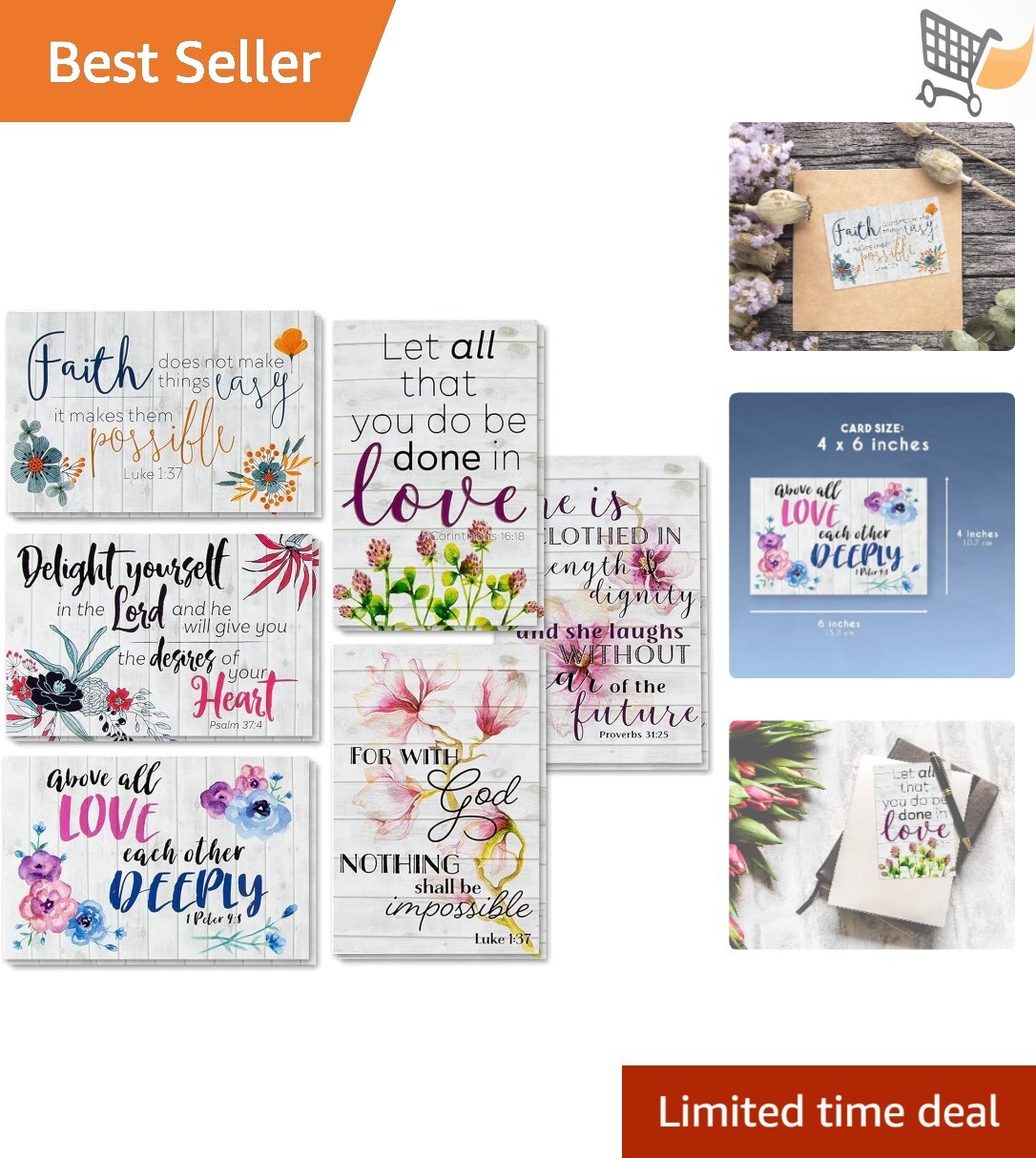 Christian Inspirational Cards Bulk Set 60 with Envelopes Religious Scripture