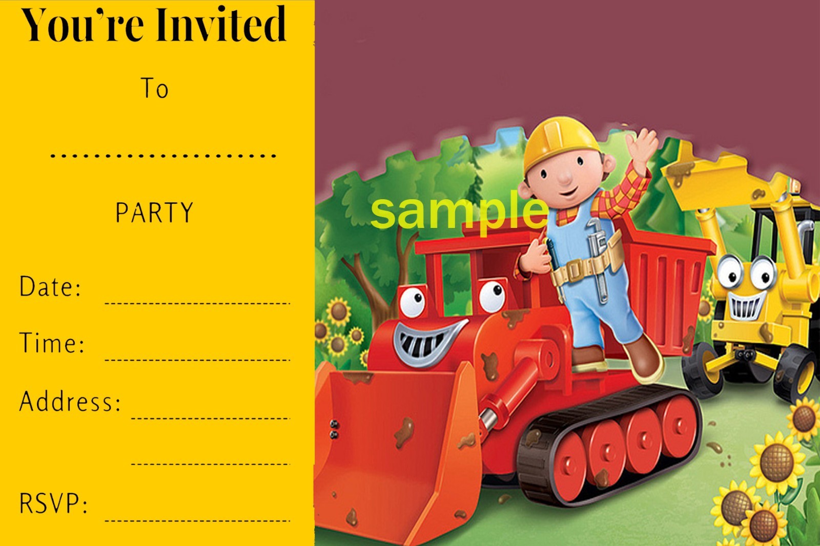 Bob The Builder Birthday party Invitations 12 With Envelopes Party Supplies