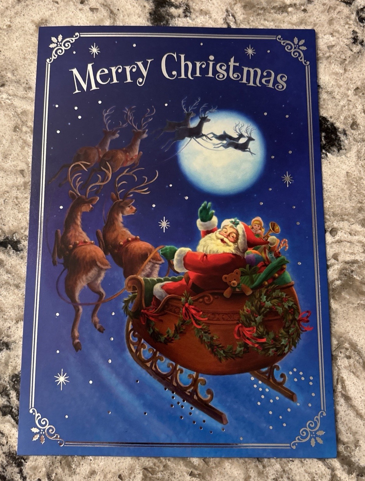 Merry Christmas Hallmark Greeting Card Santa On His Sleigh Very Pretty Holiday