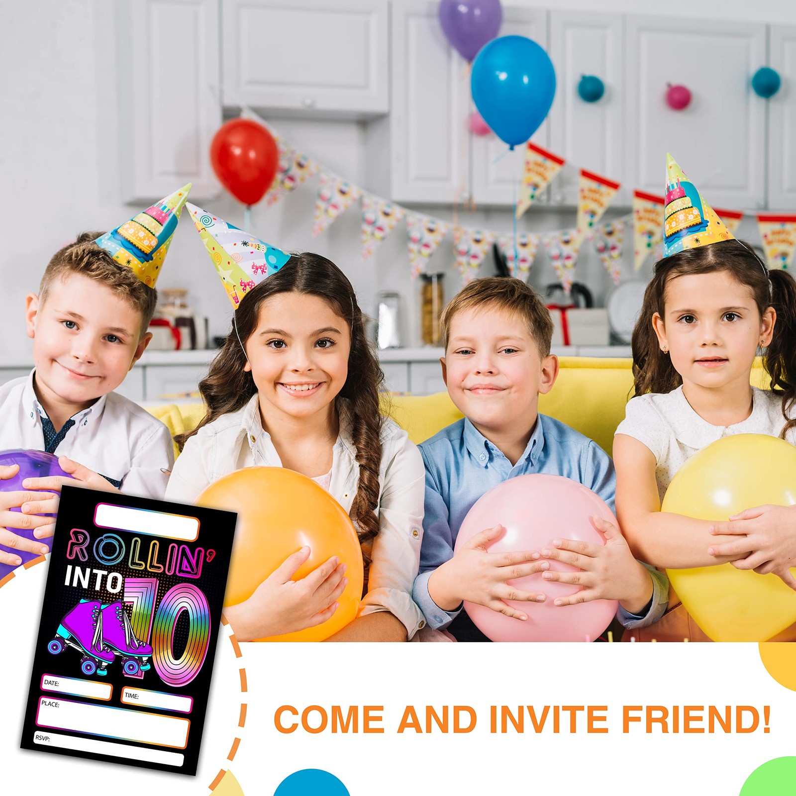 20 Sets 4×6 Inch Roller Skating 10th Birthday Party Invitation Card Envelopes