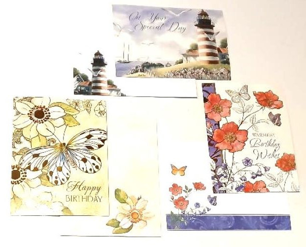 Unbranded Set of Three Beautifully Illustrated Birthday Greeting Cards