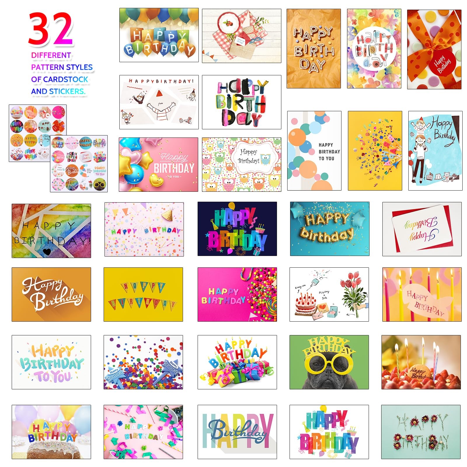 Joyberg 32 PCS Happy Birthday Cards Bulk with Envelopes, 4×6 4″ x 6″, White