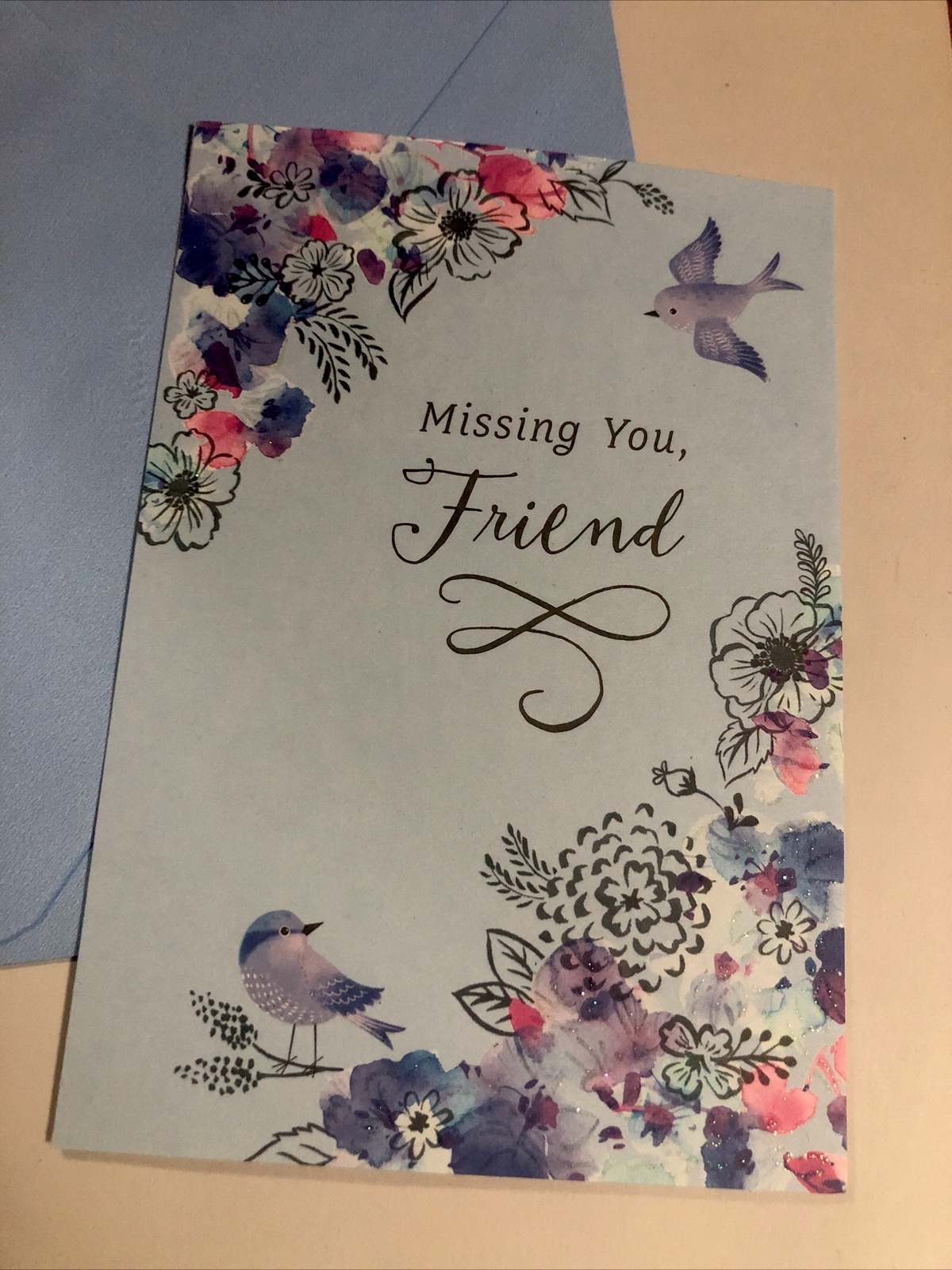 Missing You, Friend Thinking Of You Flowers & Birds 5”X7” Hallmark Greeting Card