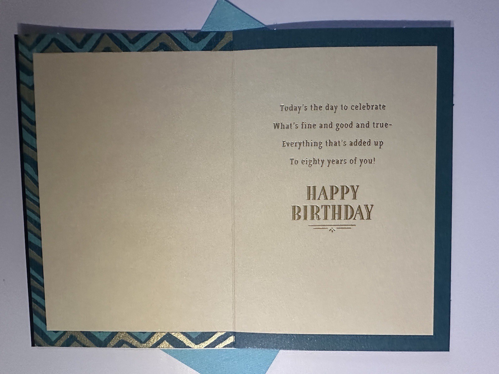** HAPPY 80TH BIRTHDAY GREETING CARD ** BLUE & GOLD/CHEVRON PATTERN/CELEBRATE