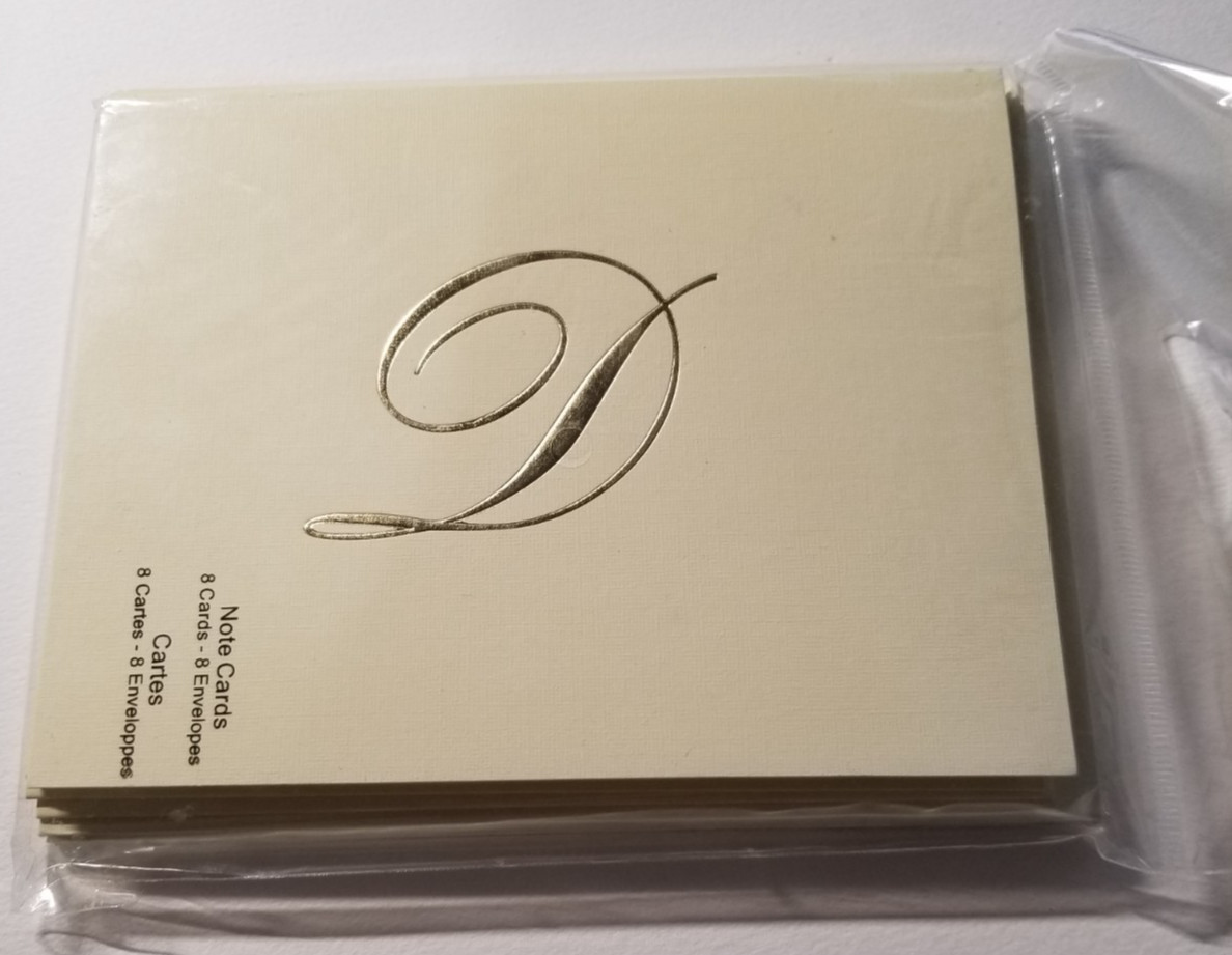 8 – LETTER “D” GOLD EMBOSSED MONOGRAMED BLANK NOTE CARDS – NEW