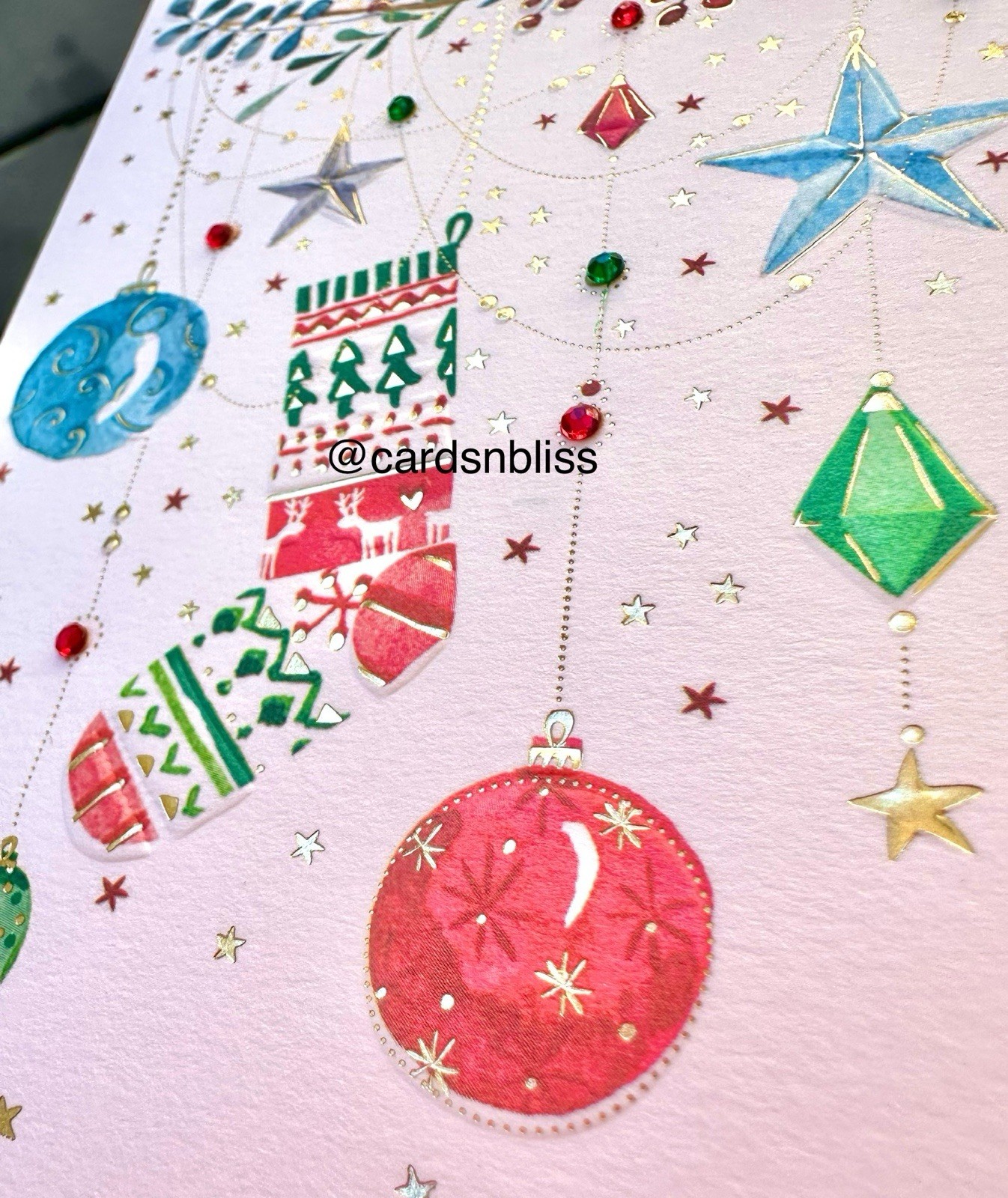 NEW! Papyrus Turnowsky Jeweled Watercolor Christmas Ornament Card