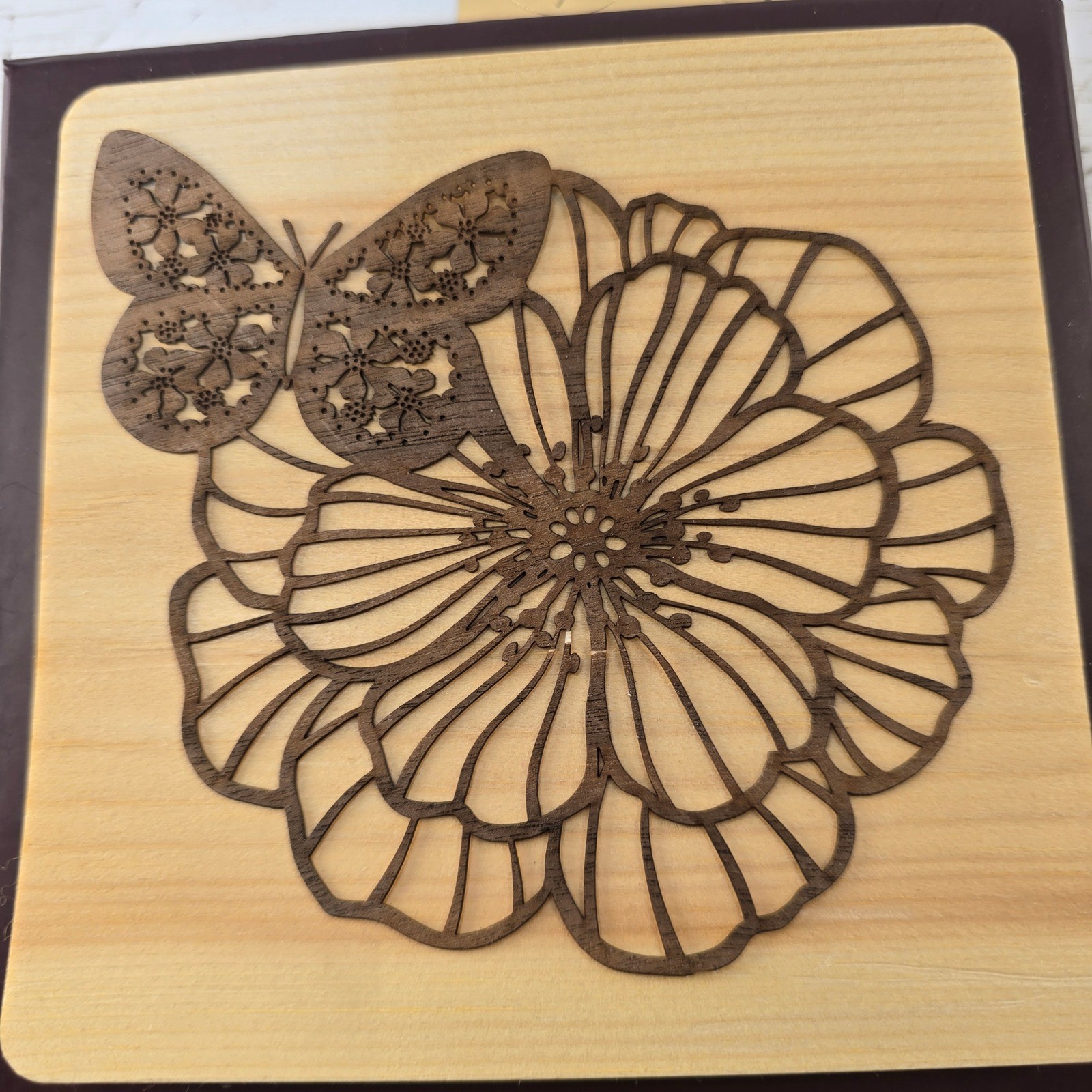 Papyrus Wood Veneer Greeting Cards Laser Cut Butterfly Floral Set of 5
