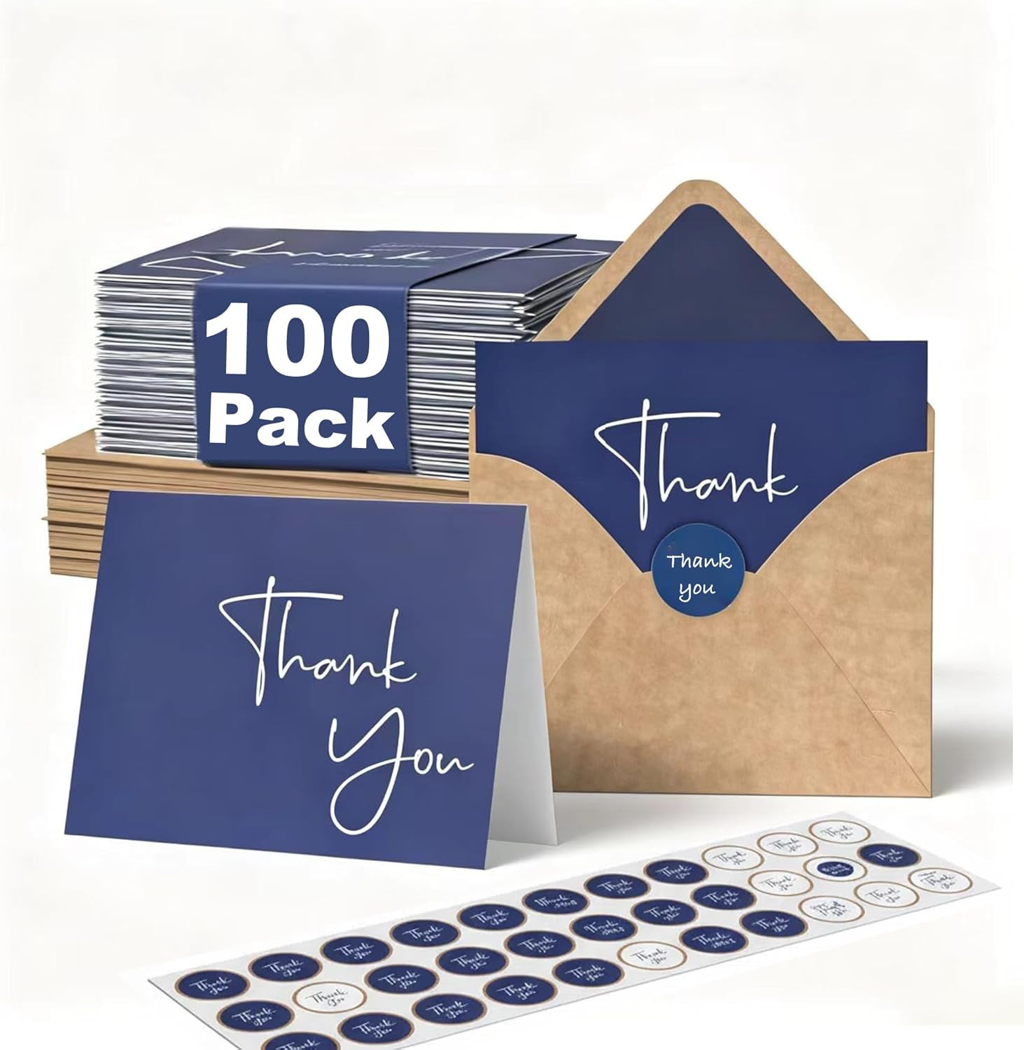 100 Pack Thank You Cards with Envelopes Bulk Set & Stickers – 4X6 Inch Blank Tha