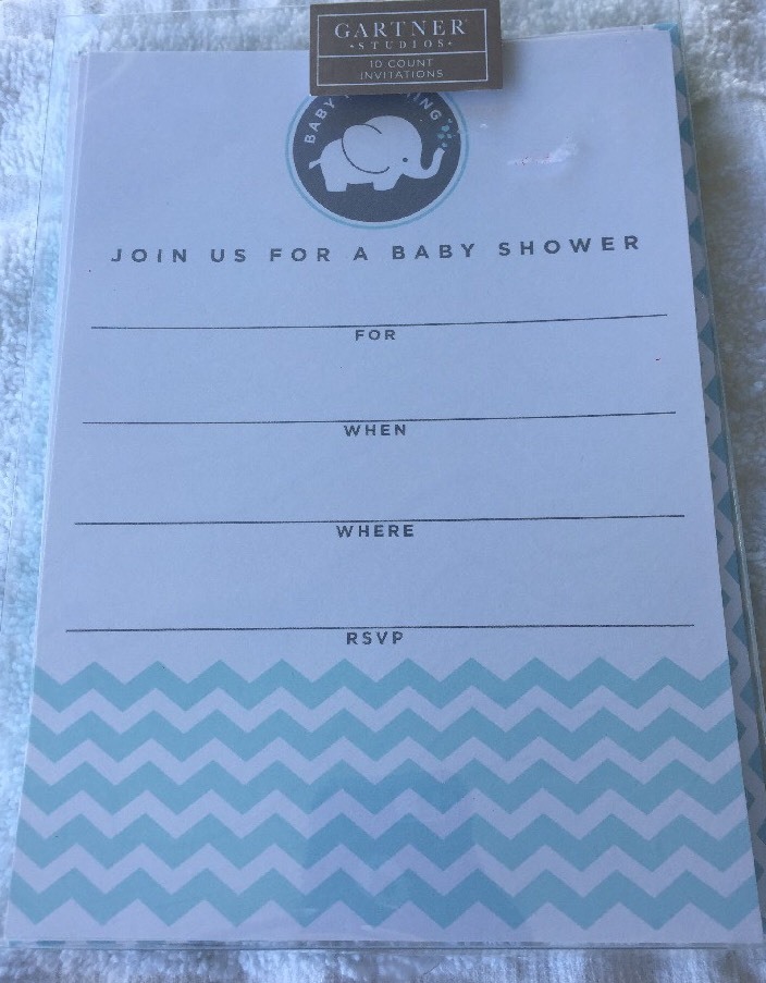 Garner Boy Baby Shower Invitations Blue/White Chevron Envelopes NEW