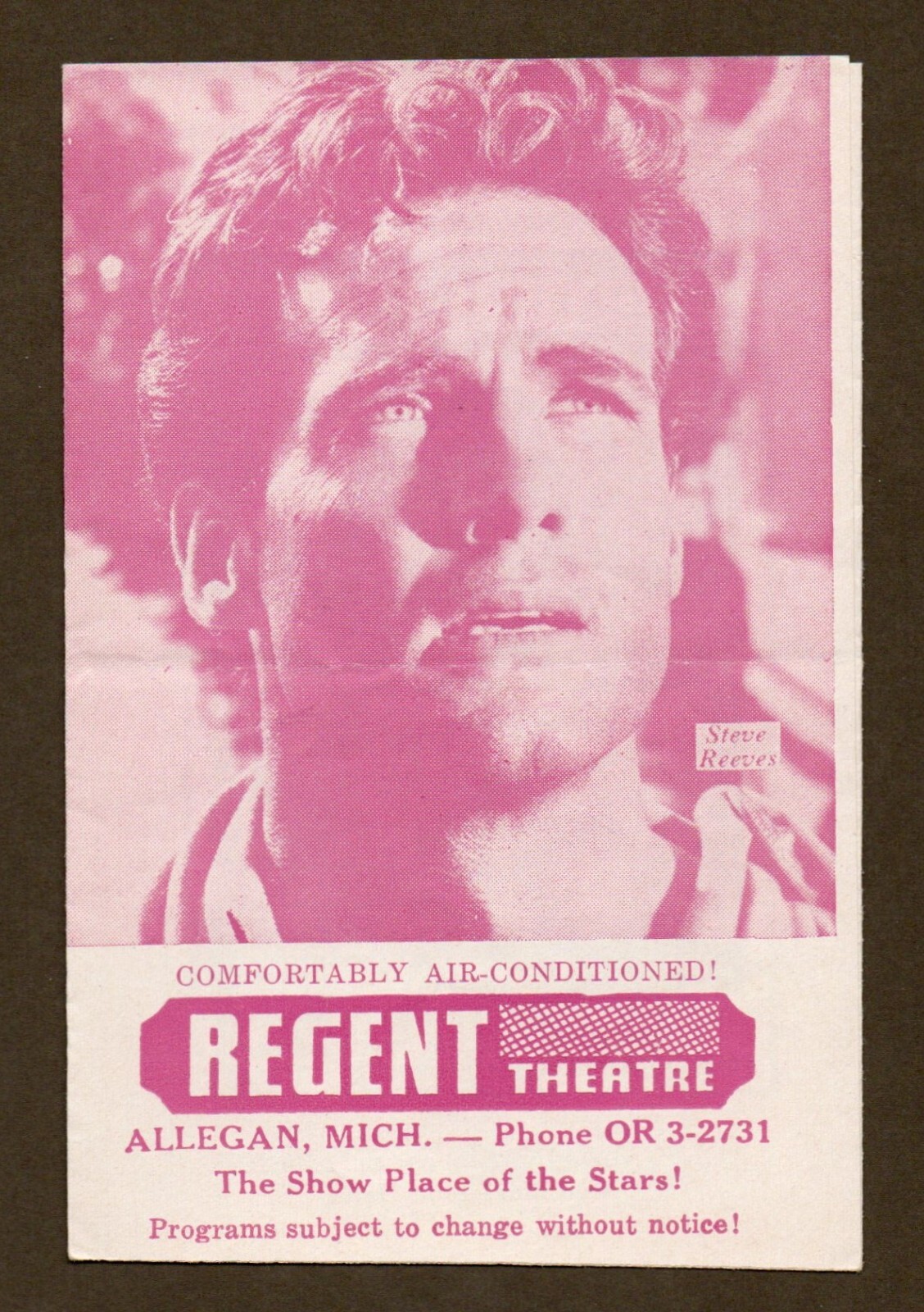 Regent Theater Handbill Flyer Advertisement, Vintage 1963 Steve Reeves Sinatra