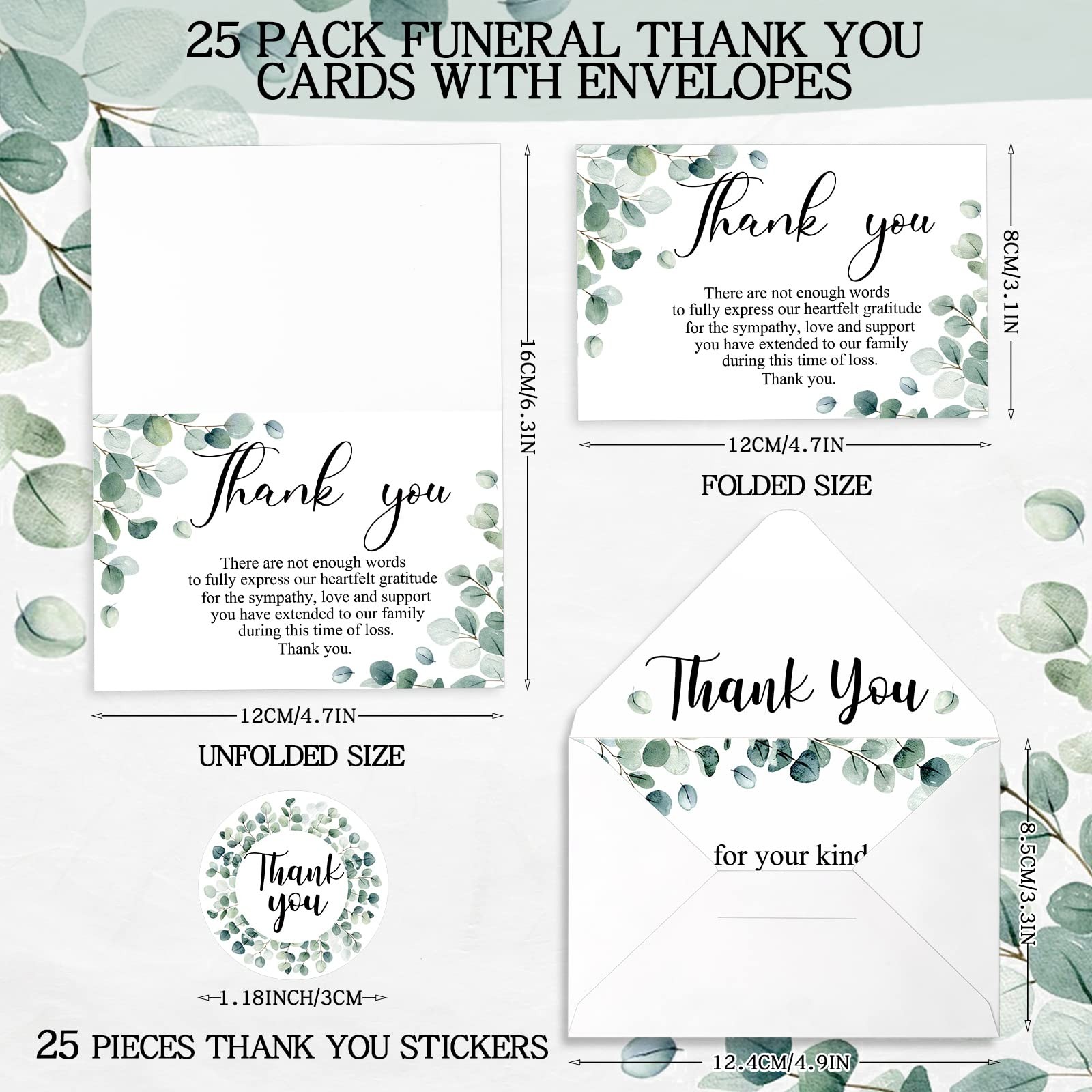 25 Pack Thank You Sympathy Cards Funeral Thank You Cards with Envelopes