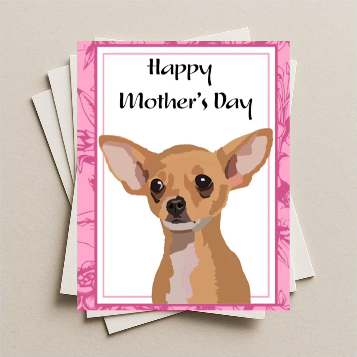Chihuahua Dog Hand-Drawn Mother’s Day Card with Envelope for Mom Mother gift