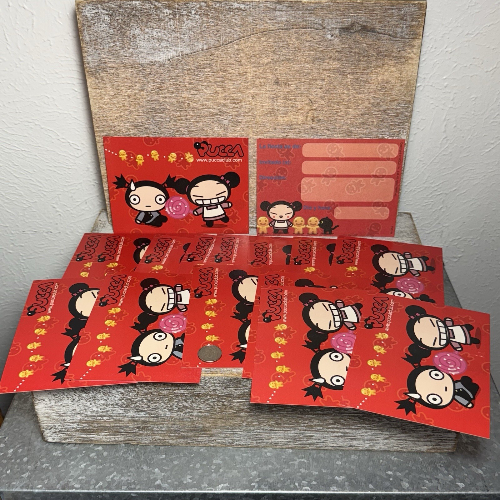 VINTAGE PUCCA & GARU Party Invitation 16 cts in SPANISH LANGUAGE 5″x3.5″