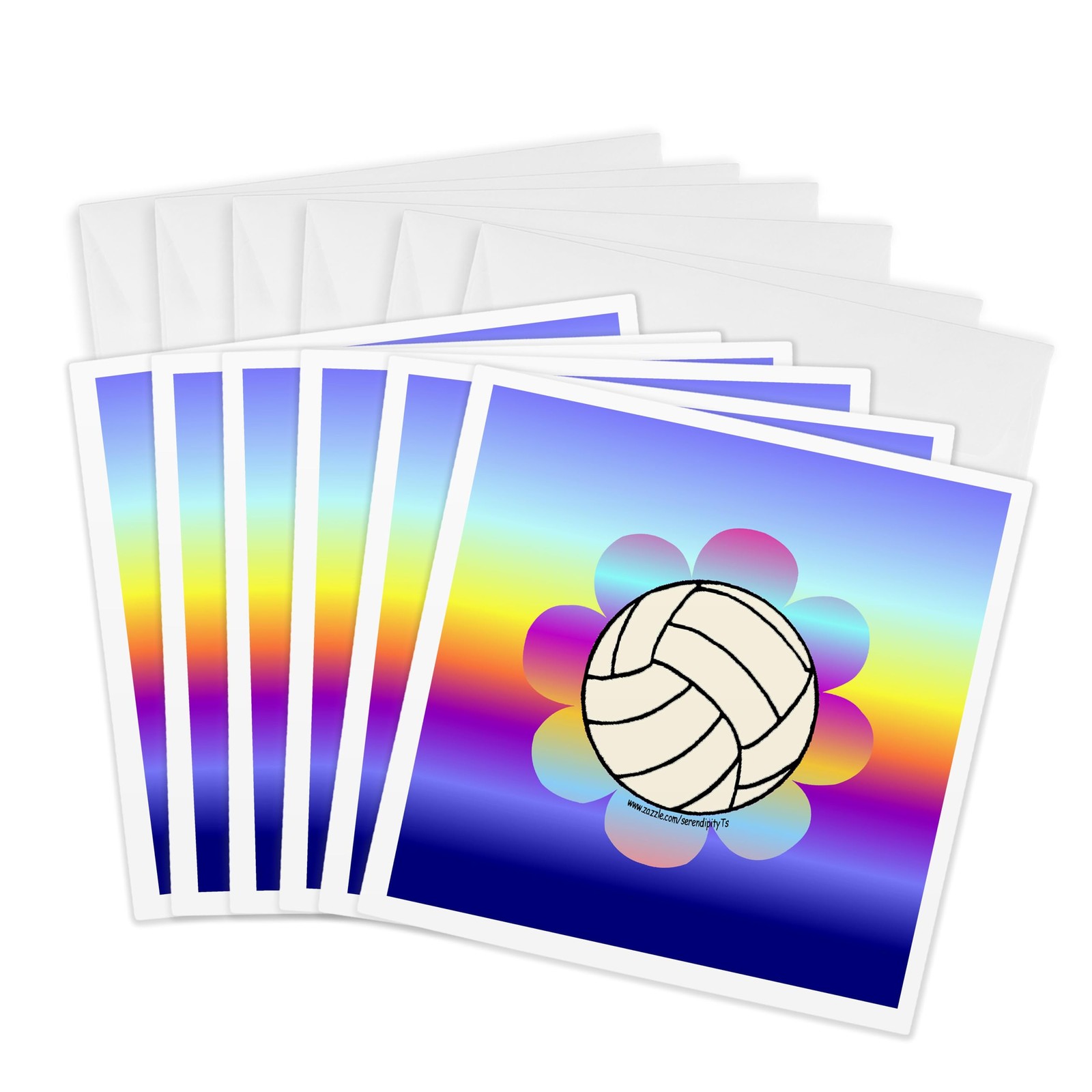 Volleyball Flower on Rainbow – Greeting Cards, 6 x 6 inches, set of 6