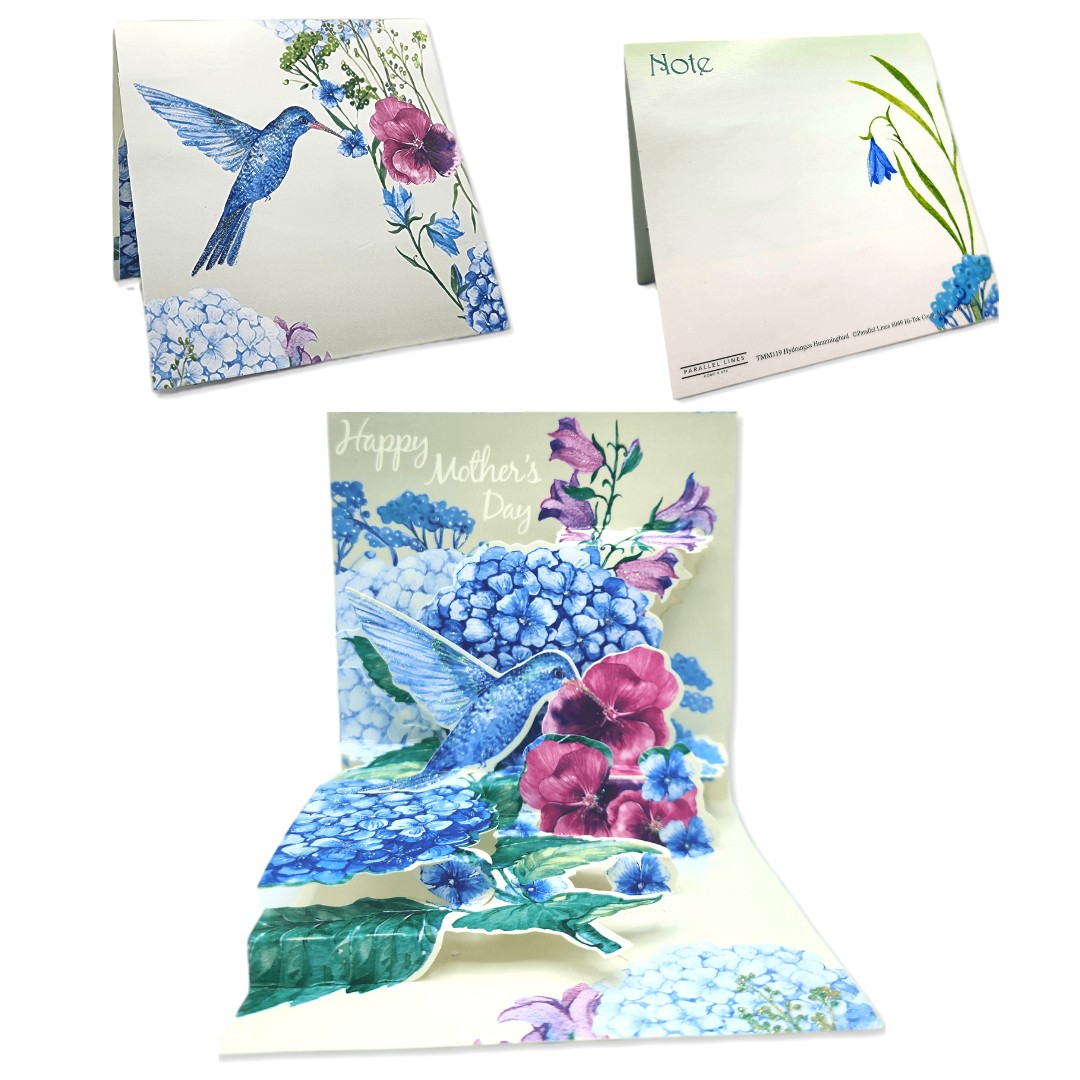Mother’s Day Pop-Up Card w/ Custom Message & Postage Hydrangea Hummingbird