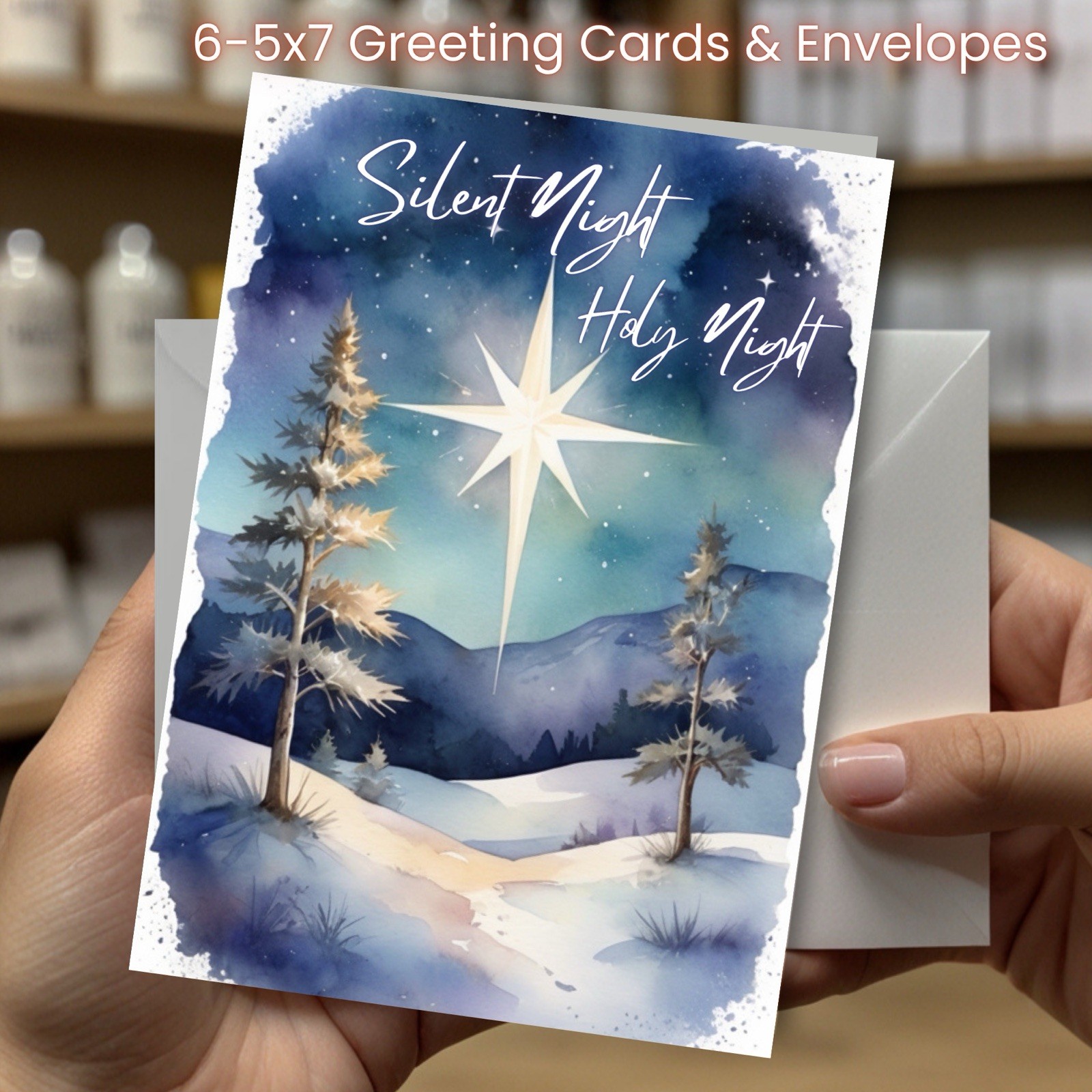 Christmas Greeting Cards w/ Envelope – Set of 6 -5×7 Cards & Envelopes L#030