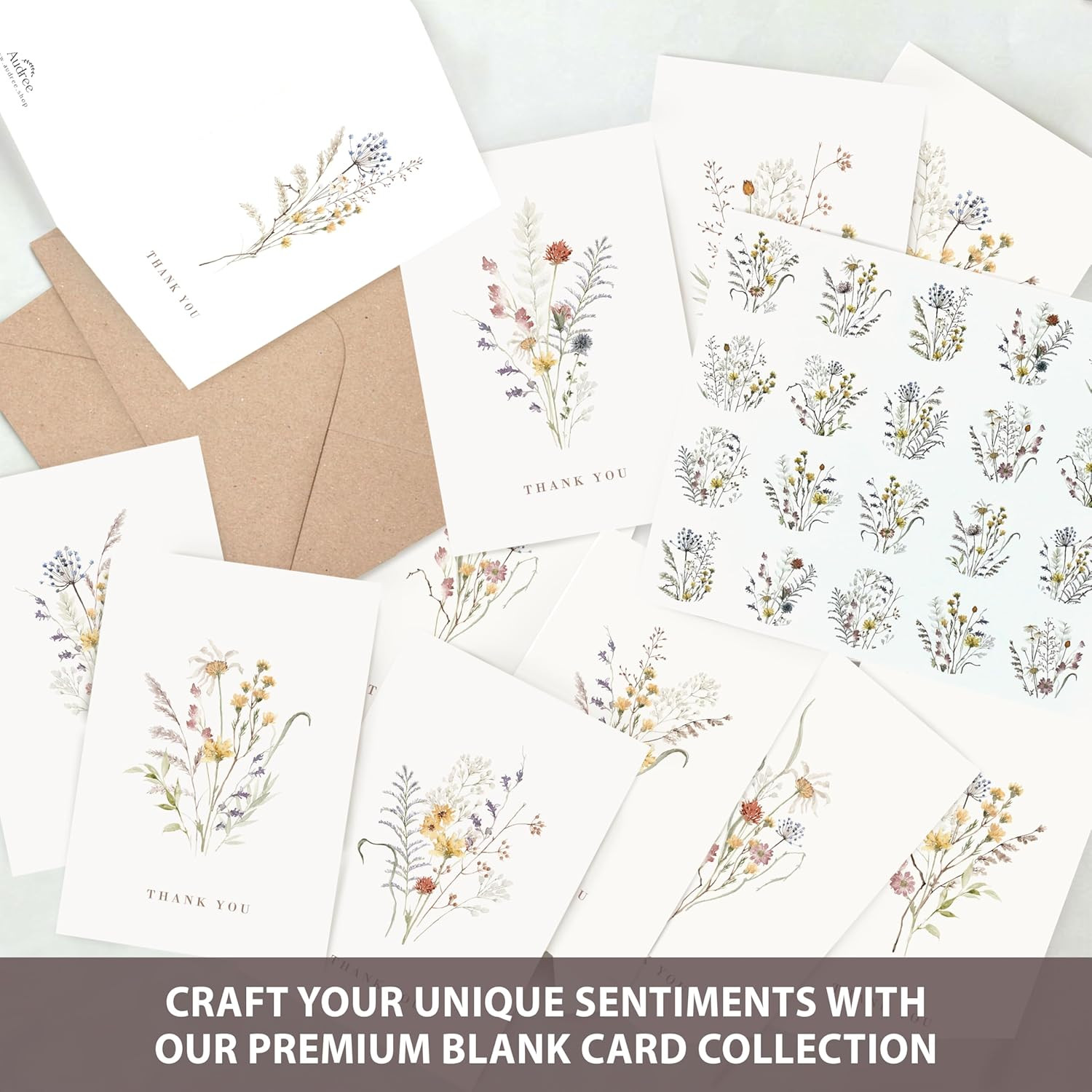 Wildflower Thank You Cards with Envelopes (50 Pack 3.5″ X 5.2″) – Floral Thank Y