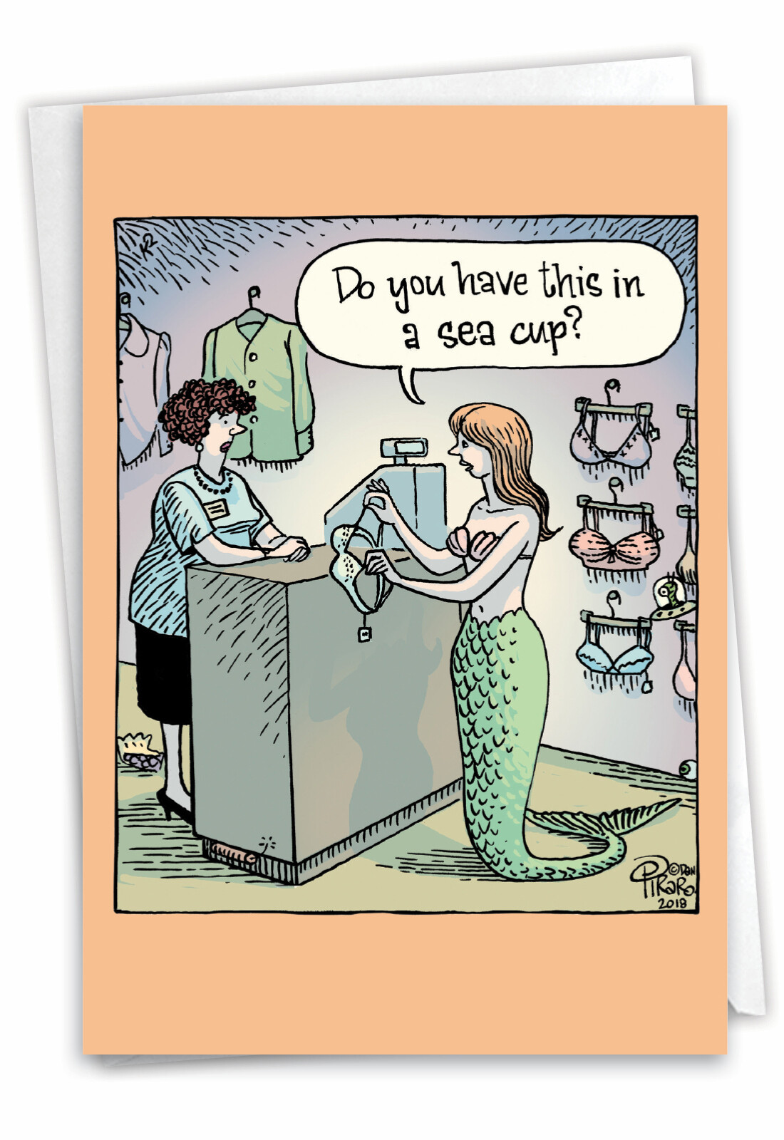 1 Funny Birthday Card with Envelope – Mermaid Bra C6951BDG
